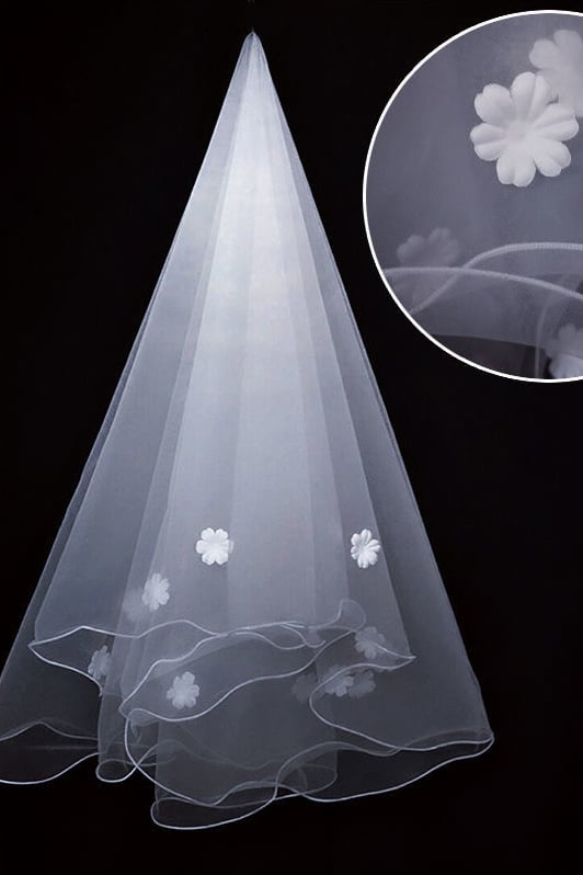 One-tier Pencil Edge Tulle Waist Veils with Flower CV0386
