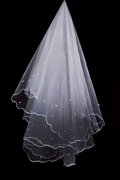 One-tier Pencil Edge Tulle Waist Veils with Pearls CV0389