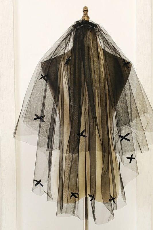Two-tier Cut Edge Tulle Elbow Veils with Bow CV0392 - COCOMELODY