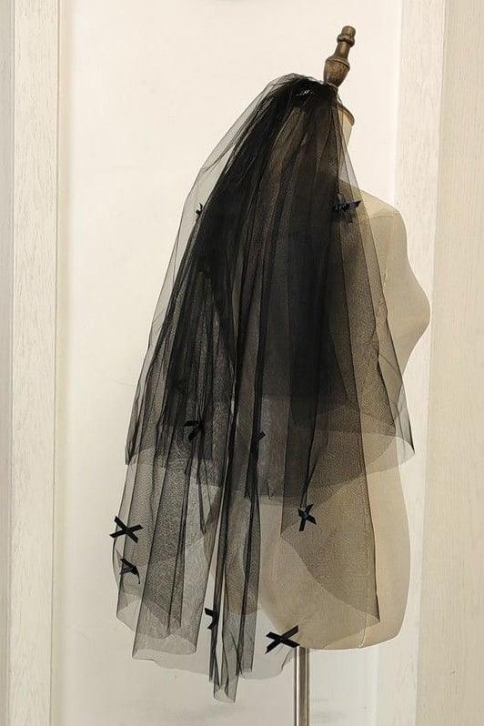 Two-tier Cut Edge Tulle Elbow Veils with Bow CV0392 - COCOMELODY