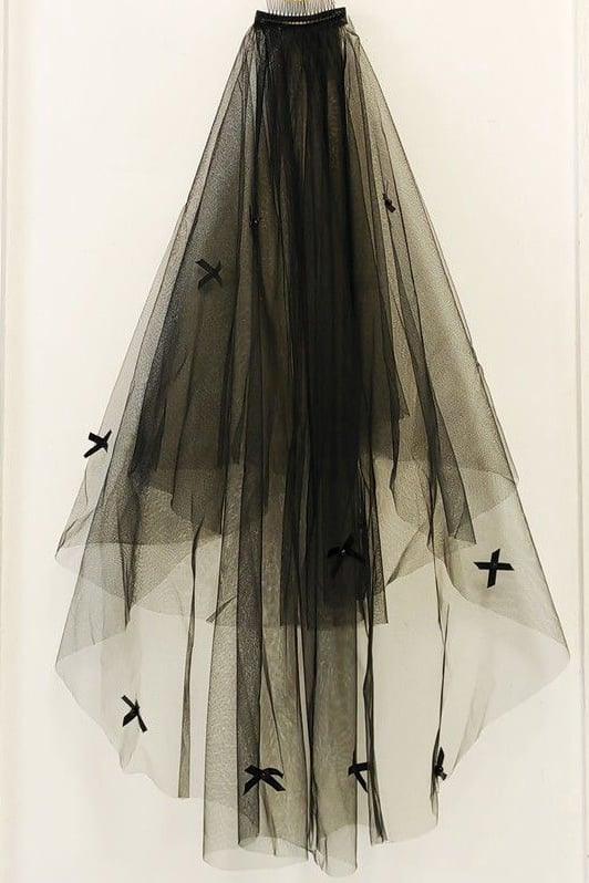 Two-tier Cut Edge Tulle Elbow Veils with Bow CV0392 - COCOMELODY