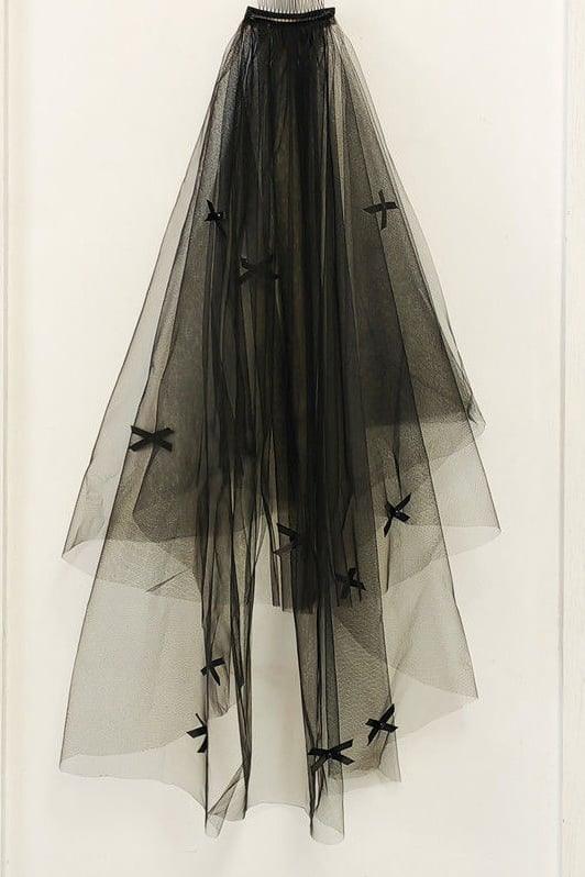 Two-tier Cut Edge Tulle Elbow Veils with Bow CV0392 - COCOMELODY