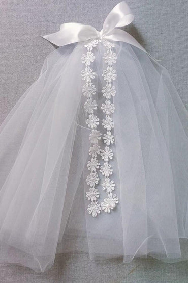 Two-tier Cut Edge Lace Tulle Shoulder Veils with Bow CV0393 - COCOMELODY