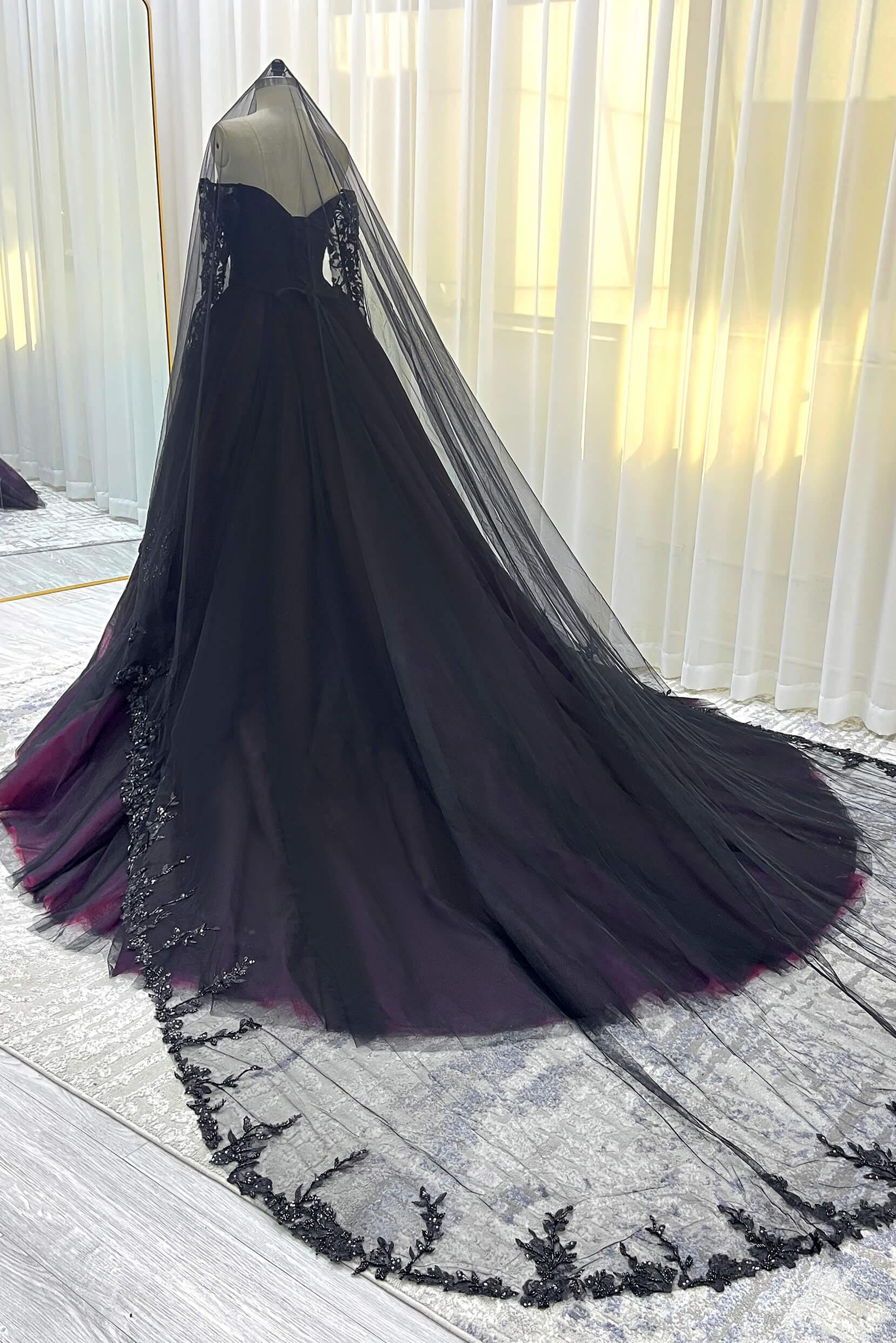 One-tier Lace Edge Tulle Chapel Veils with Appliques Beading CV0396 - COCOMELODY