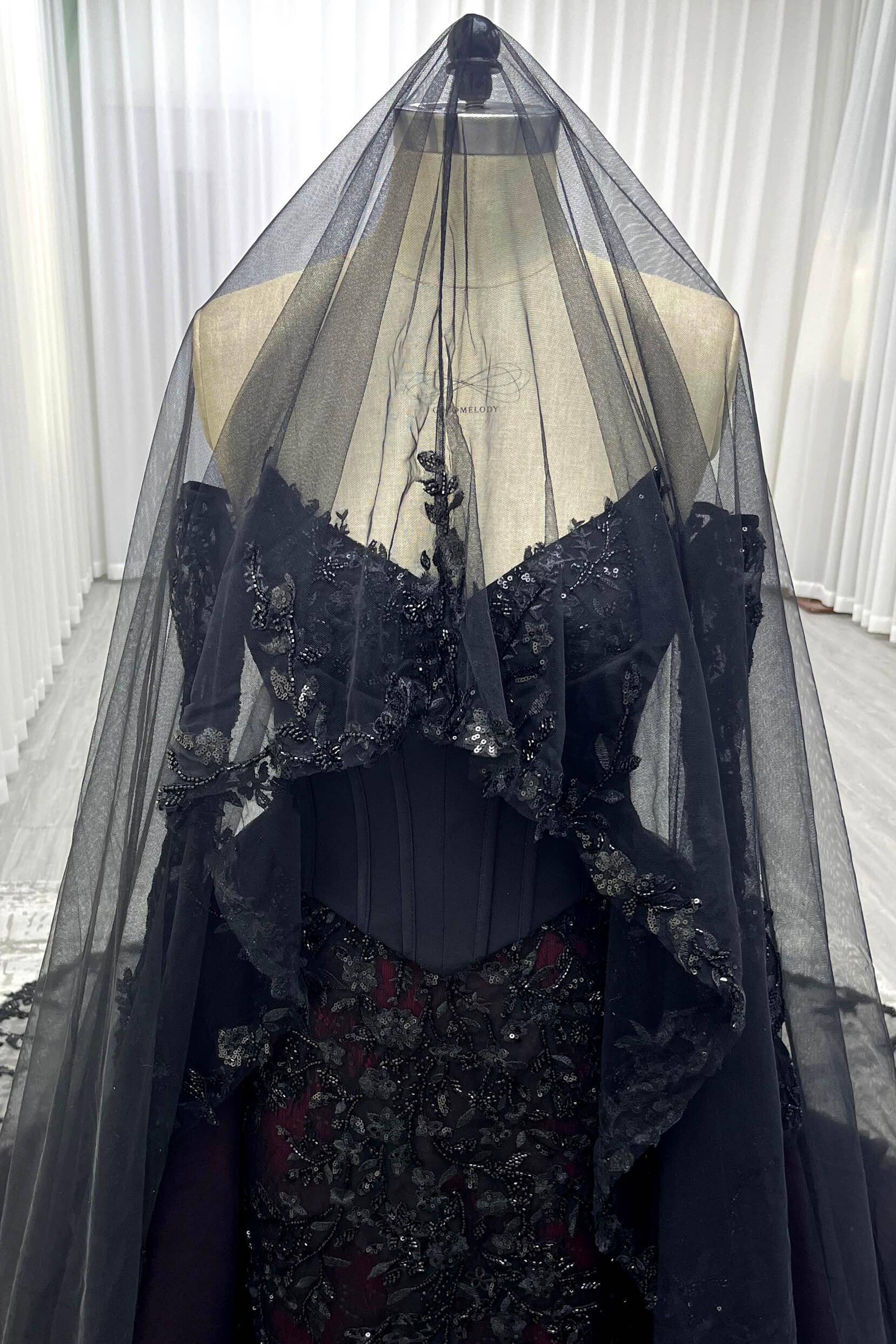 One-tier Lace Edge Tulle Chapel Veils with Appliques Beading CV0396 - COCOMELODY