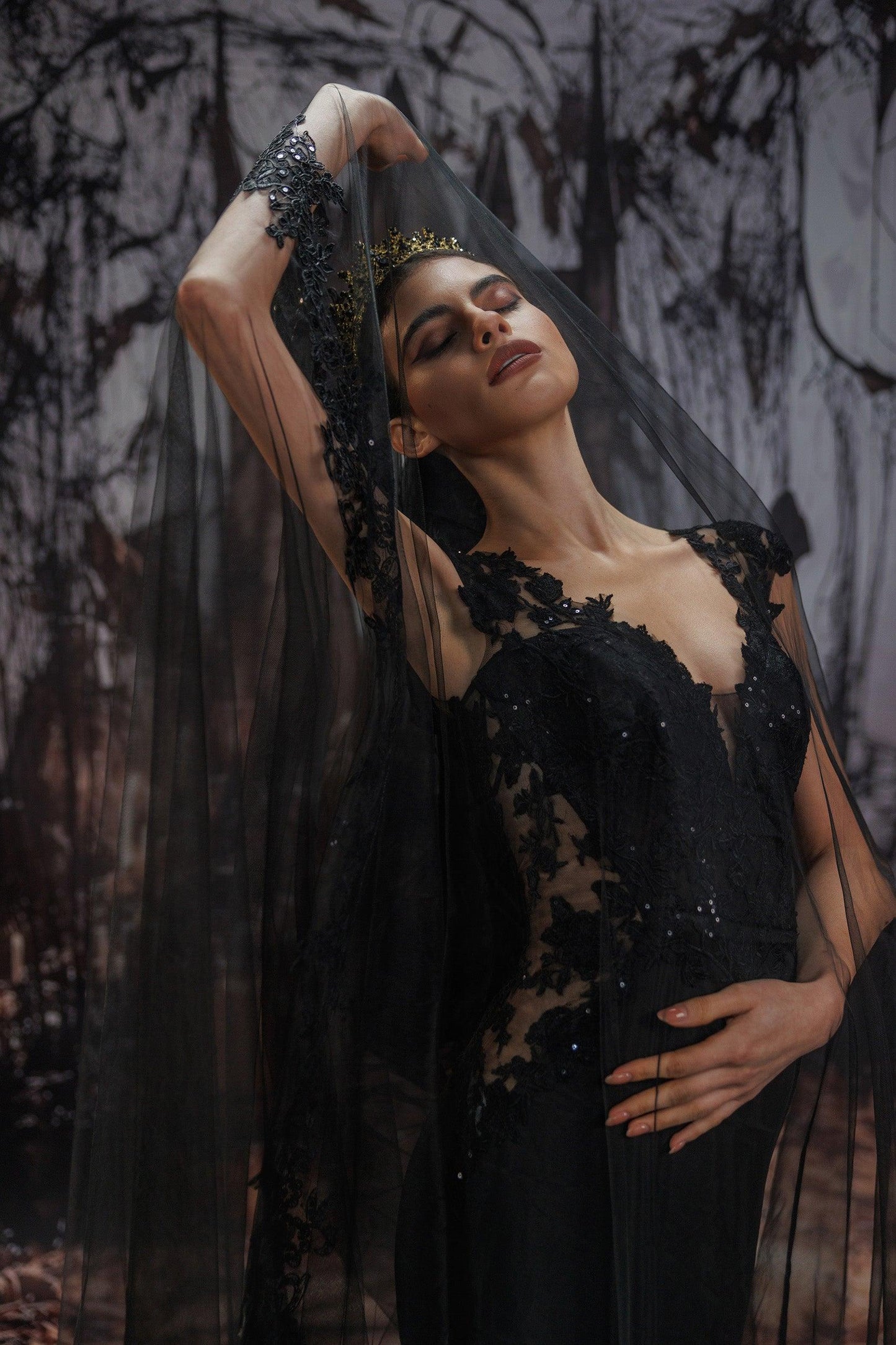 One-tier Lace Edge Tulle Chapel Veils with Appliques Beading CV0397 - COCOMELODY
