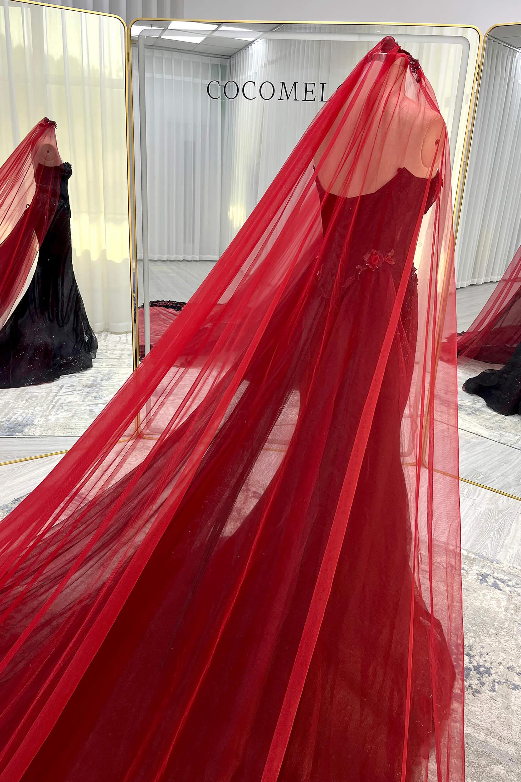 One-tier Lace Edge Tulle Cathedral Veils with Appliques CV0399 - COCOMELODY