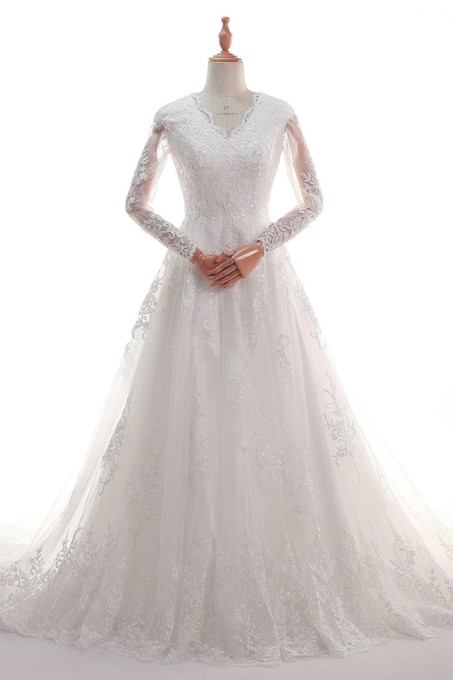 A-Line Court Train Satin Tulle Lace Wedding Dress CW2452