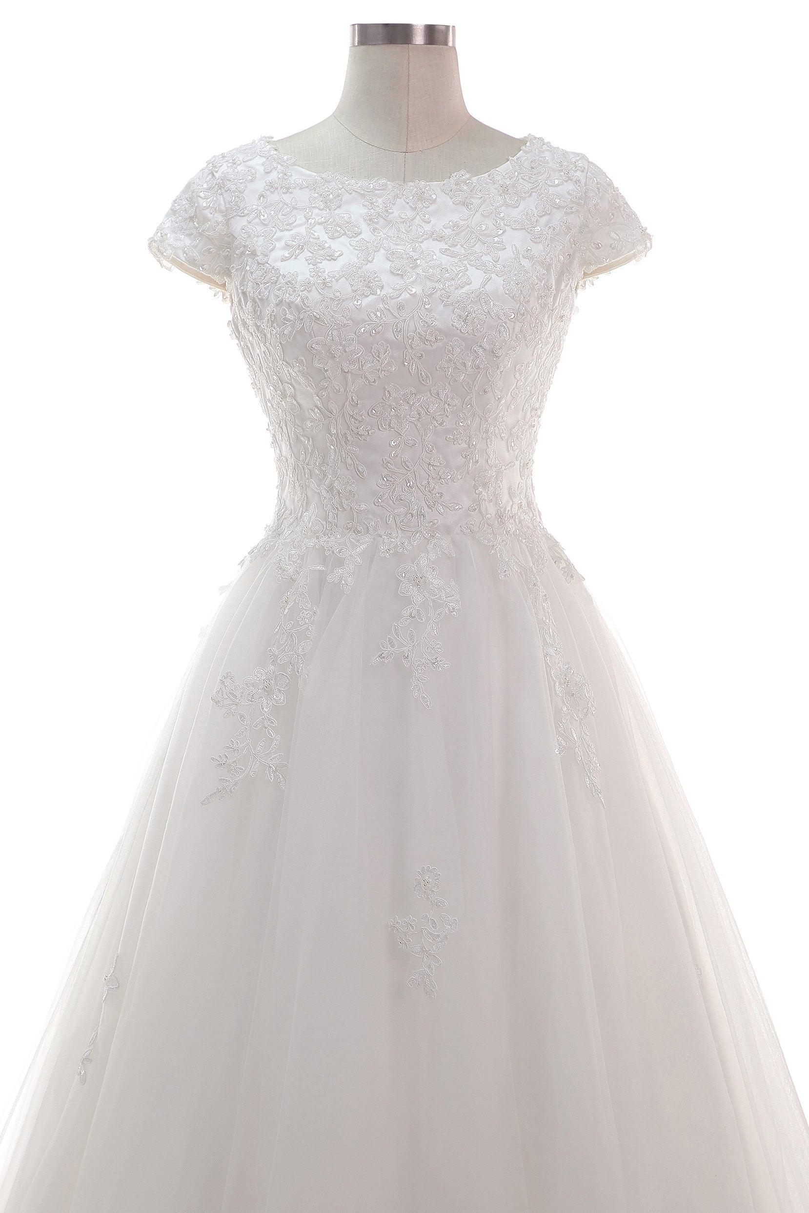 A-Line Court Train Tulle Lace Wedding Dress CW2453 - COCOMELODY