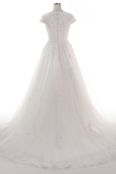 A-Line Court Train Tulle Lace Wedding Dress CW2453