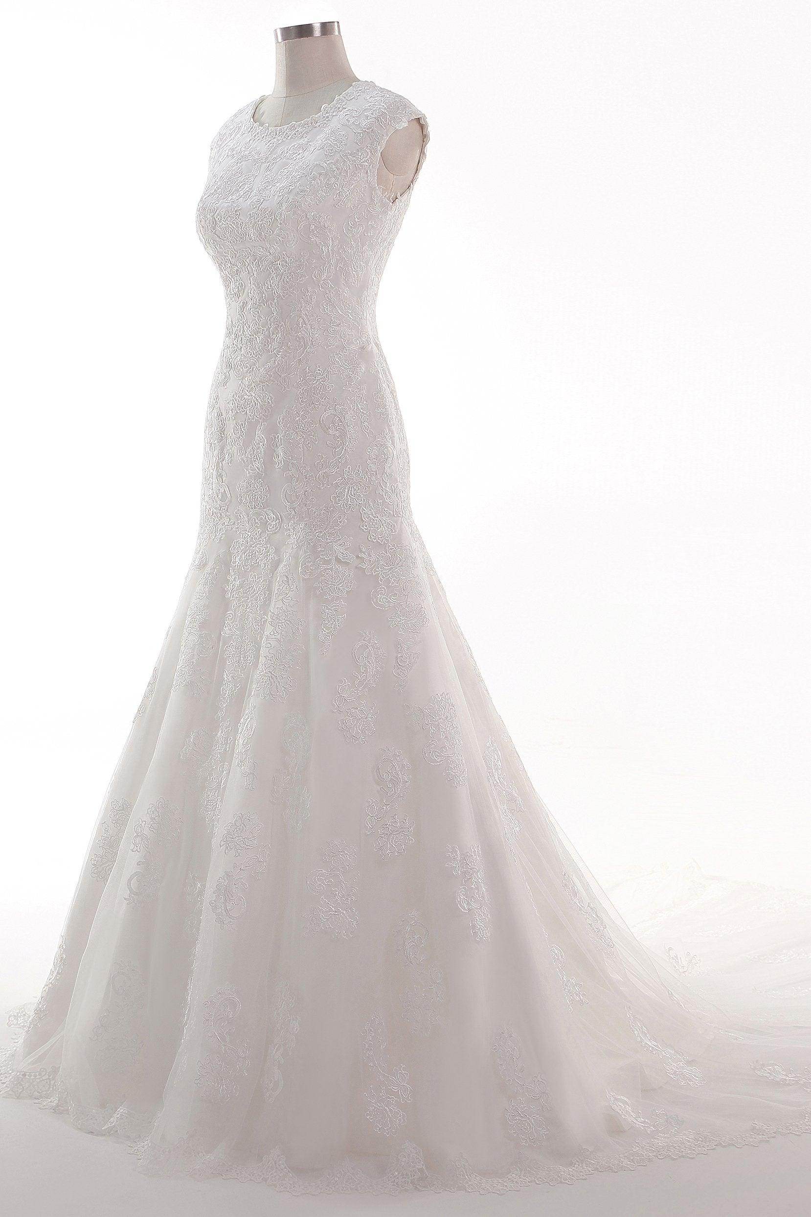 Trumpet-Mermaid Chapel Train Tulle Lace Wedding Dress CW2454 - COCOMELODY