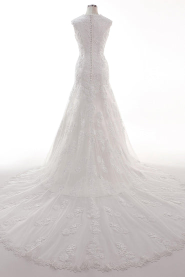Trumpet-Mermaid Chapel Train Tulle Lace Wedding Dress CW2454 - COCOMELODY