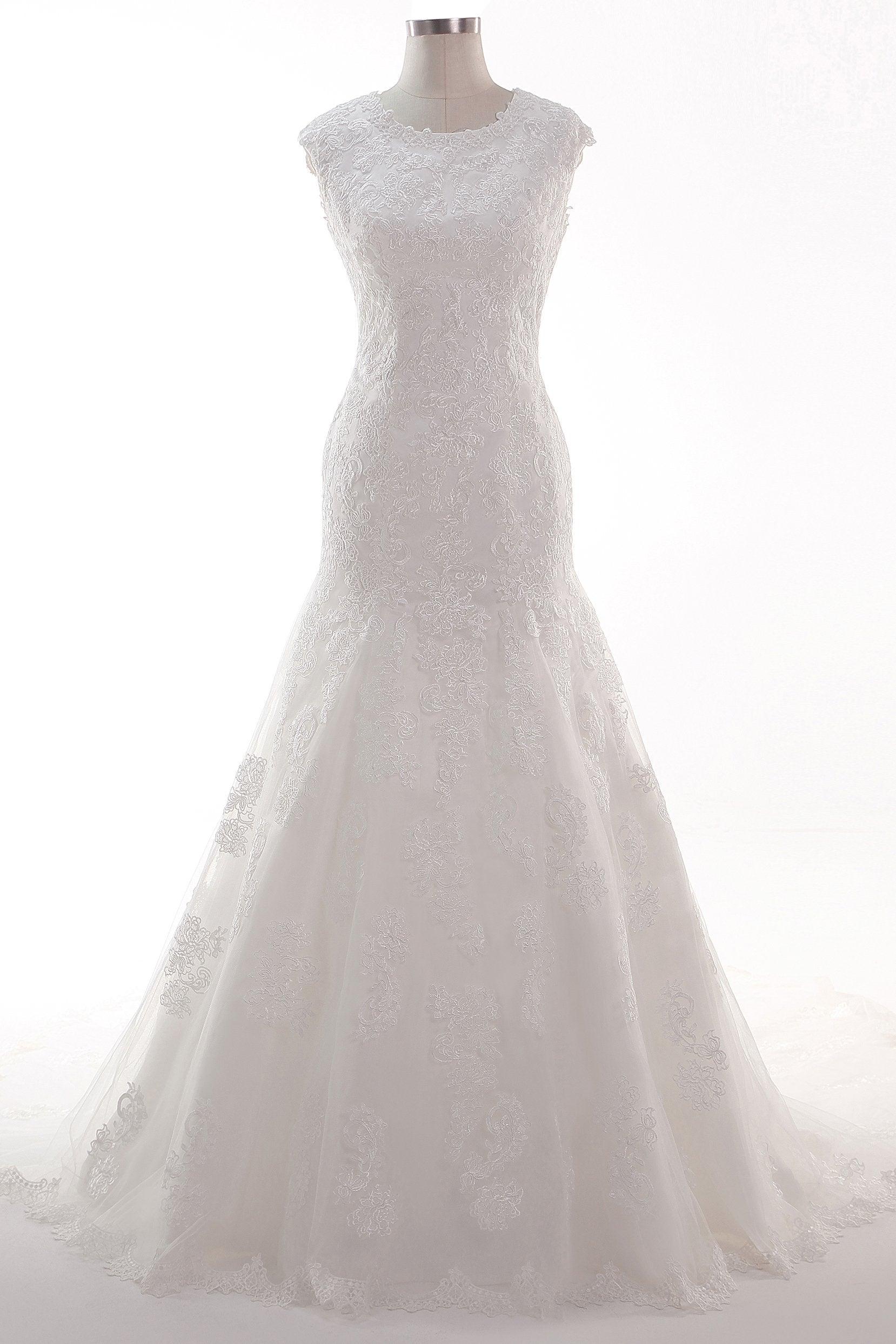 Trumpet-Mermaid Chapel Train Tulle Lace Wedding Dress CW2454 - COCOMELODY