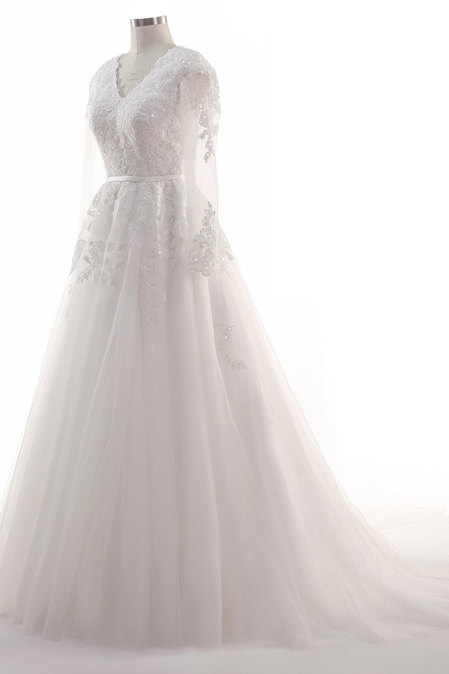 A-Line Court Train Tulle Lace Wedding Dress CW2455 - COCOMELODY