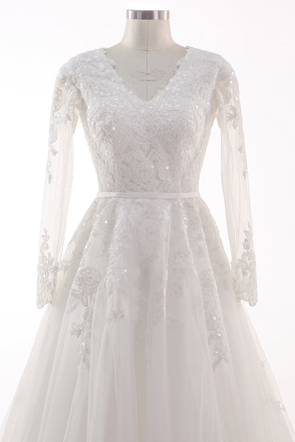 A-Line Court Train Tulle Lace Wedding Dress CW2455