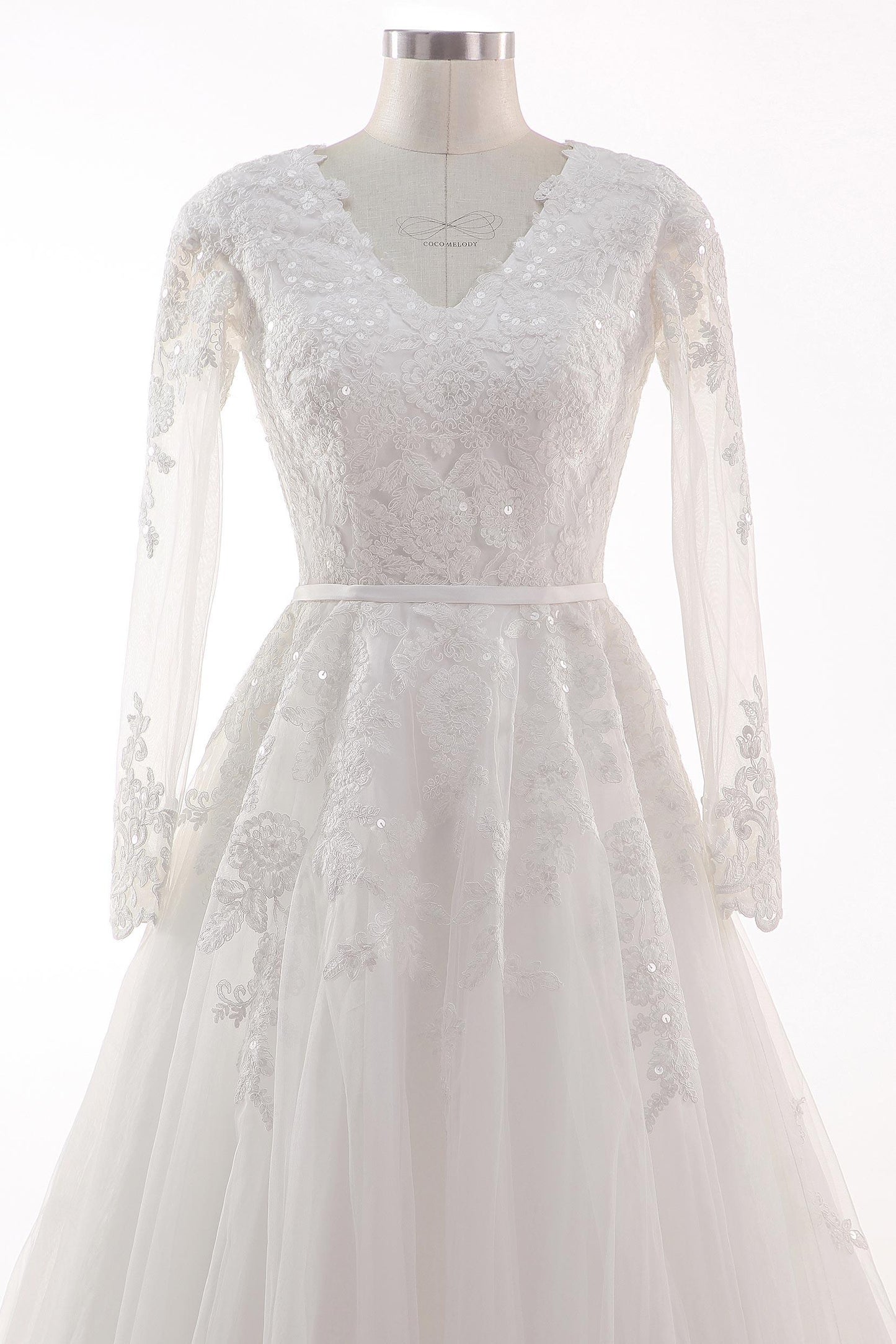 A-Line Court Train Tulle Lace Wedding Dress CW2455 - COCOMELODY