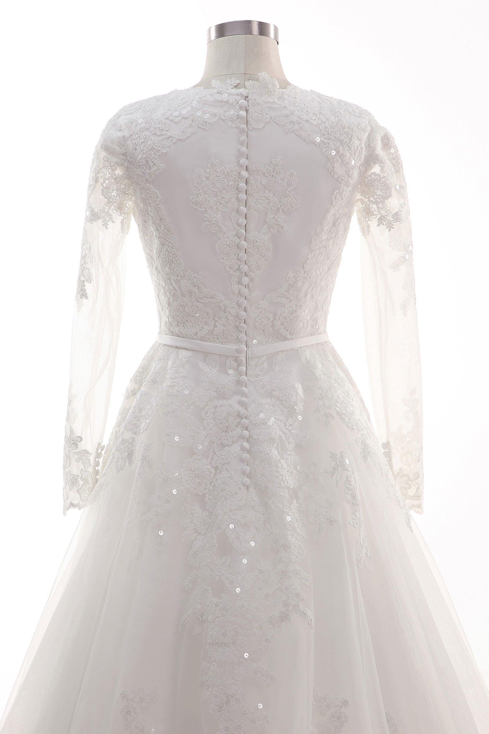 A-Line Court Train Tulle Lace Wedding Dress CW2455 - COCOMELODY