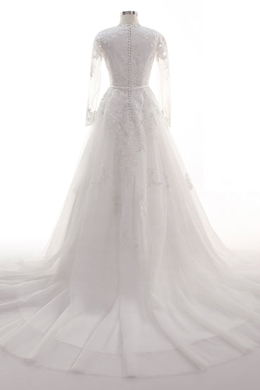 A-Line Court Train Tulle Lace Wedding Dress CW2455