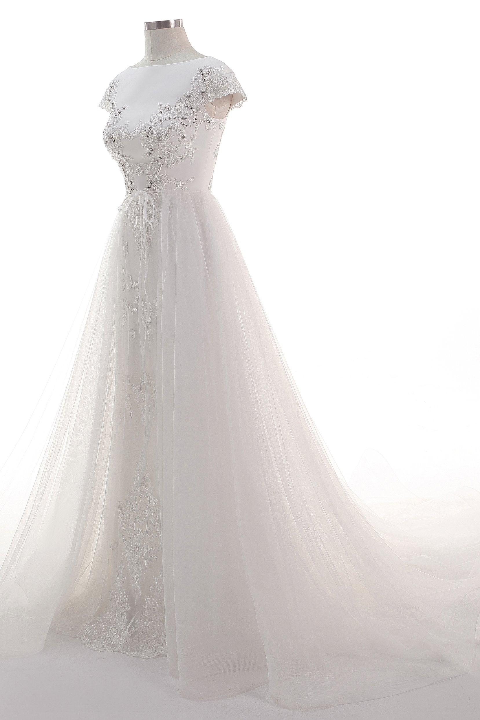 A-Line Court Train Tulle Wedding Dress CW2456 - COCOMELODY