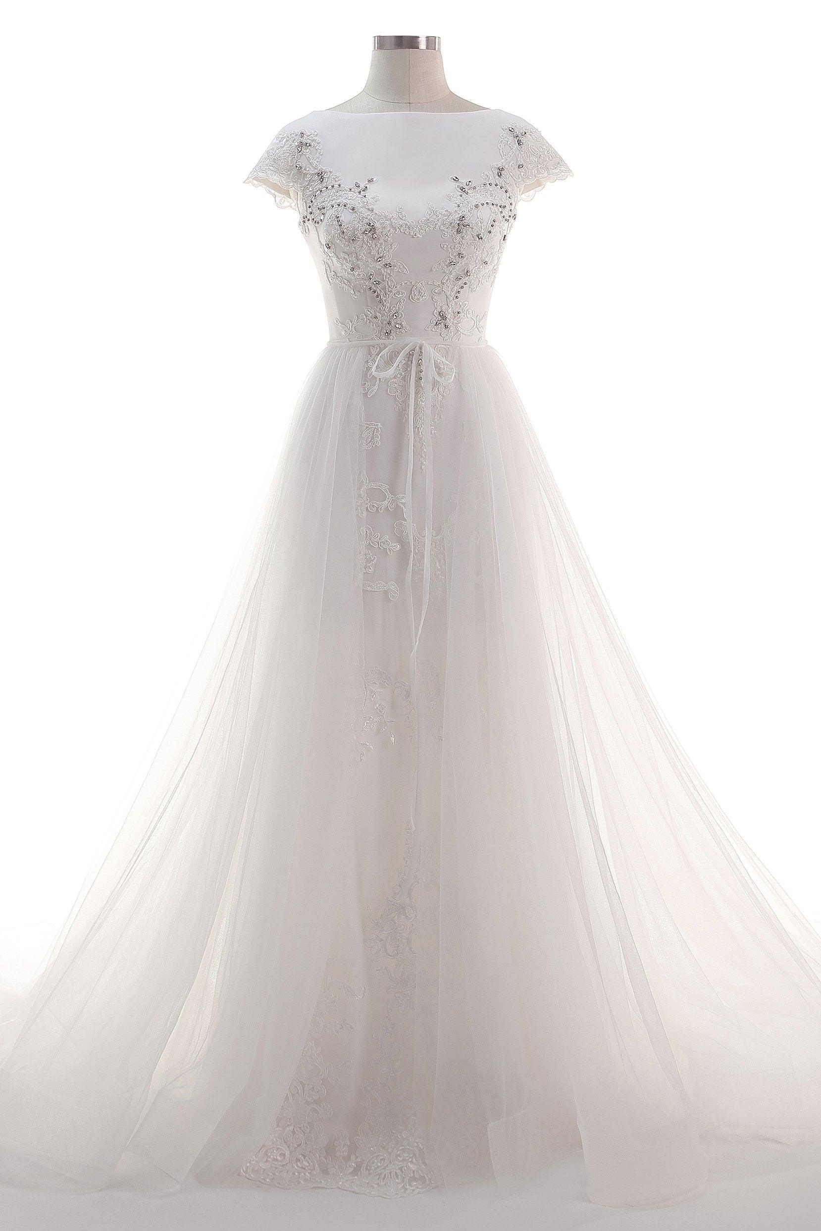 A-Line Court Train Tulle Wedding Dress CW2456 - COCOMELODY
