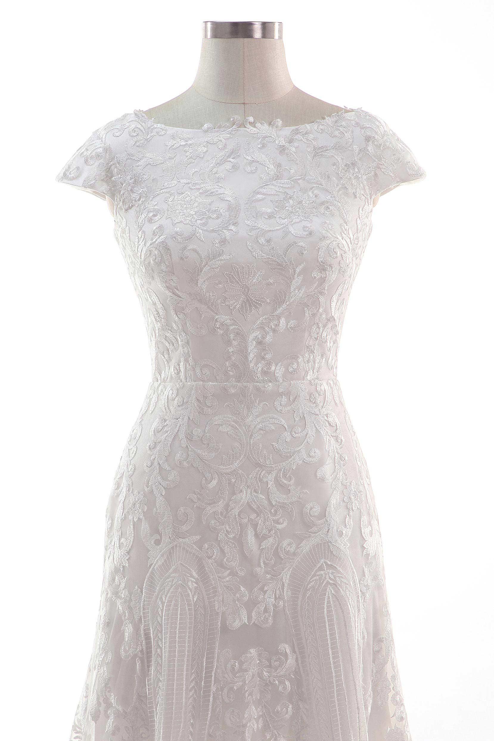 Sheath-Column Sweep Train Tulle Lace Wedding Dress CW2457 - COCOMELODY