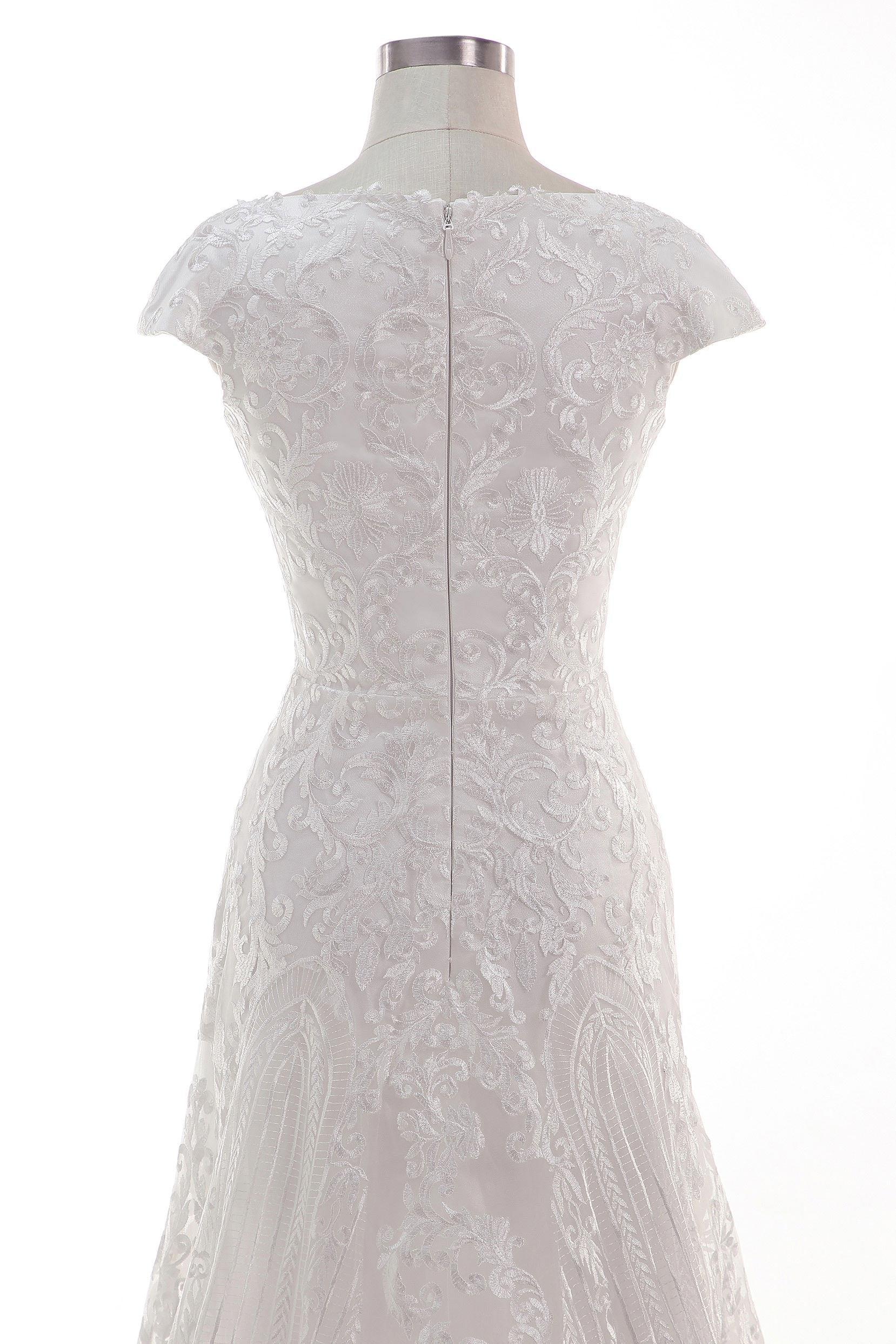 Sheath-Column Sweep Train Tulle Lace Wedding Dress CW2457 - COCOMELODY