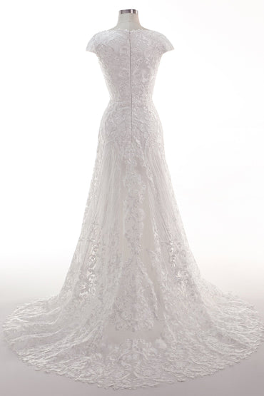 Sheath-Column Sweep Train Tulle Lace Wedding Dress CW2457