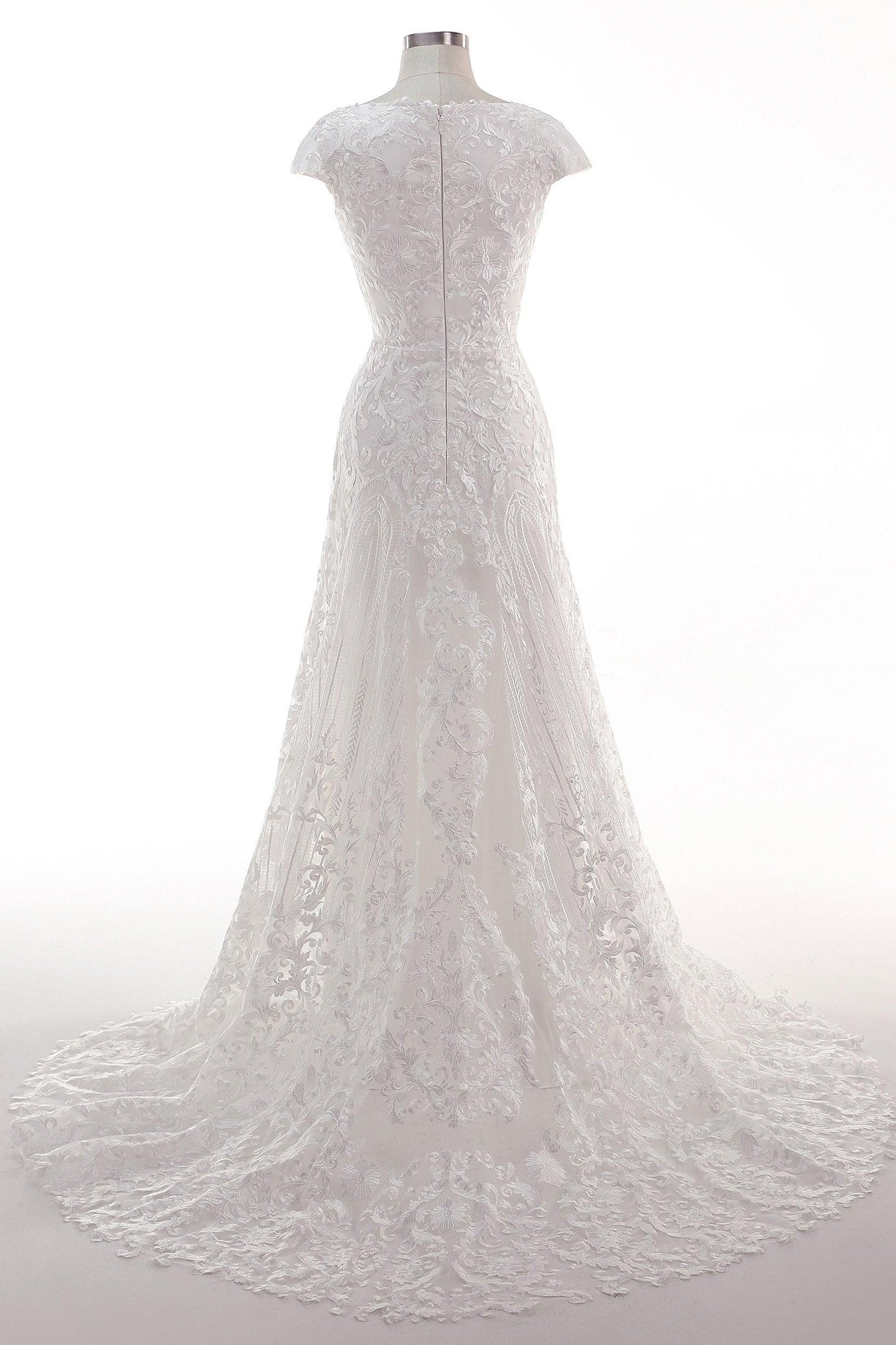 Sheath-Column Sweep Train Tulle Lace Wedding Dress CW2457 - COCOMELODY