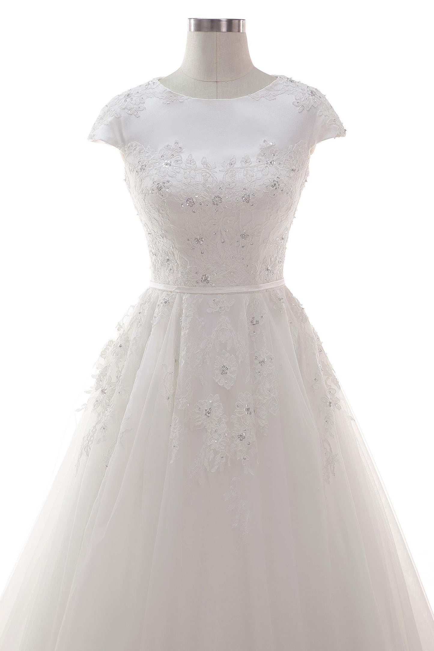 A-Line Court Train Tulle Lace Wedding Dress CW2458 - COCOMELODY