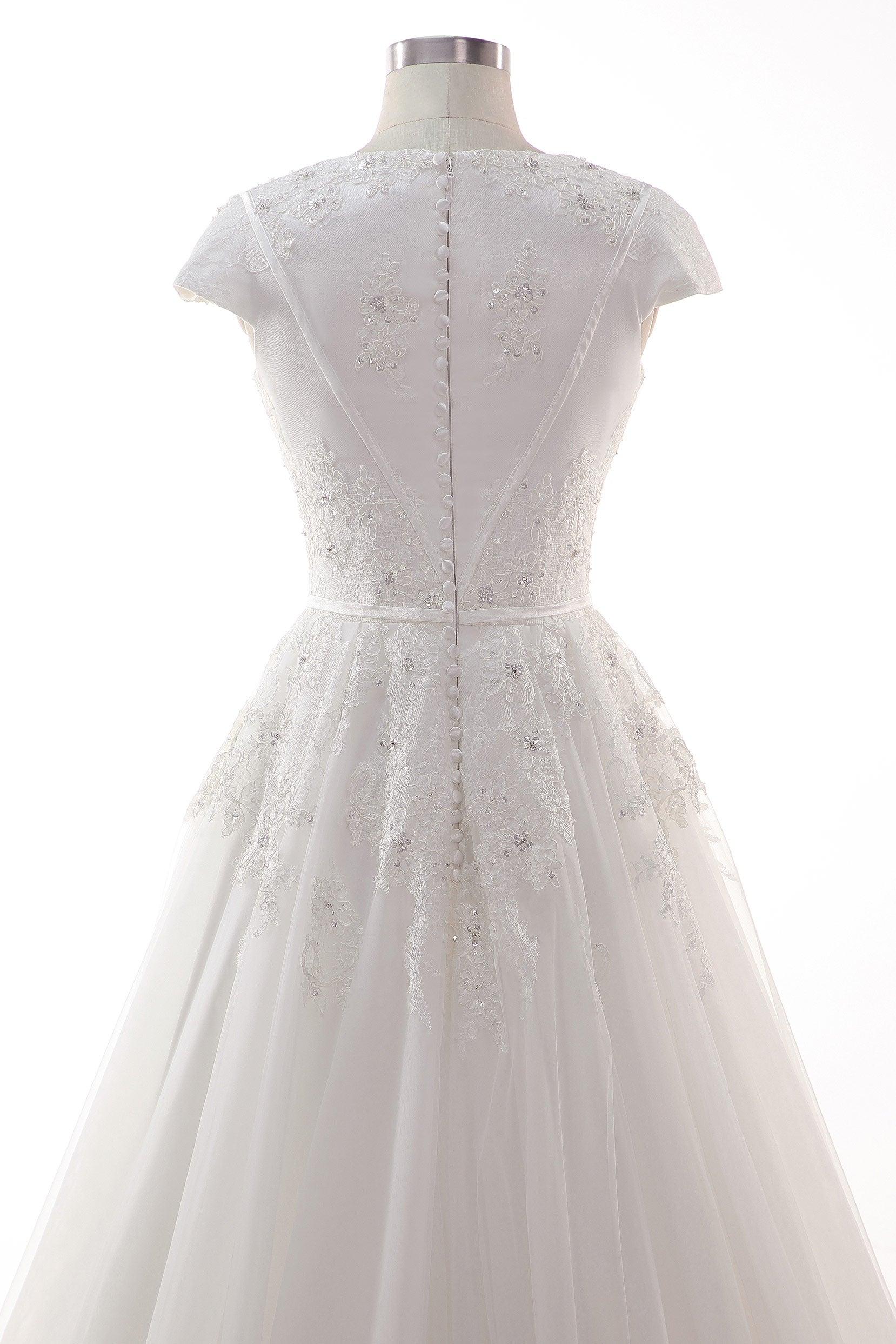 A-Line Court Train Tulle Lace Wedding Dress CW2458 - COCOMELODY