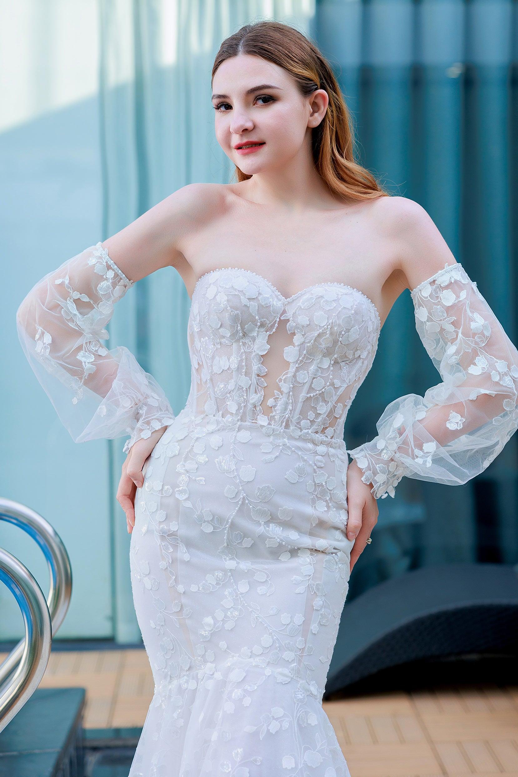 Trumpet-Mermaid Chapel Train Lace Wedding Dress CW3322 - COCOMELODY