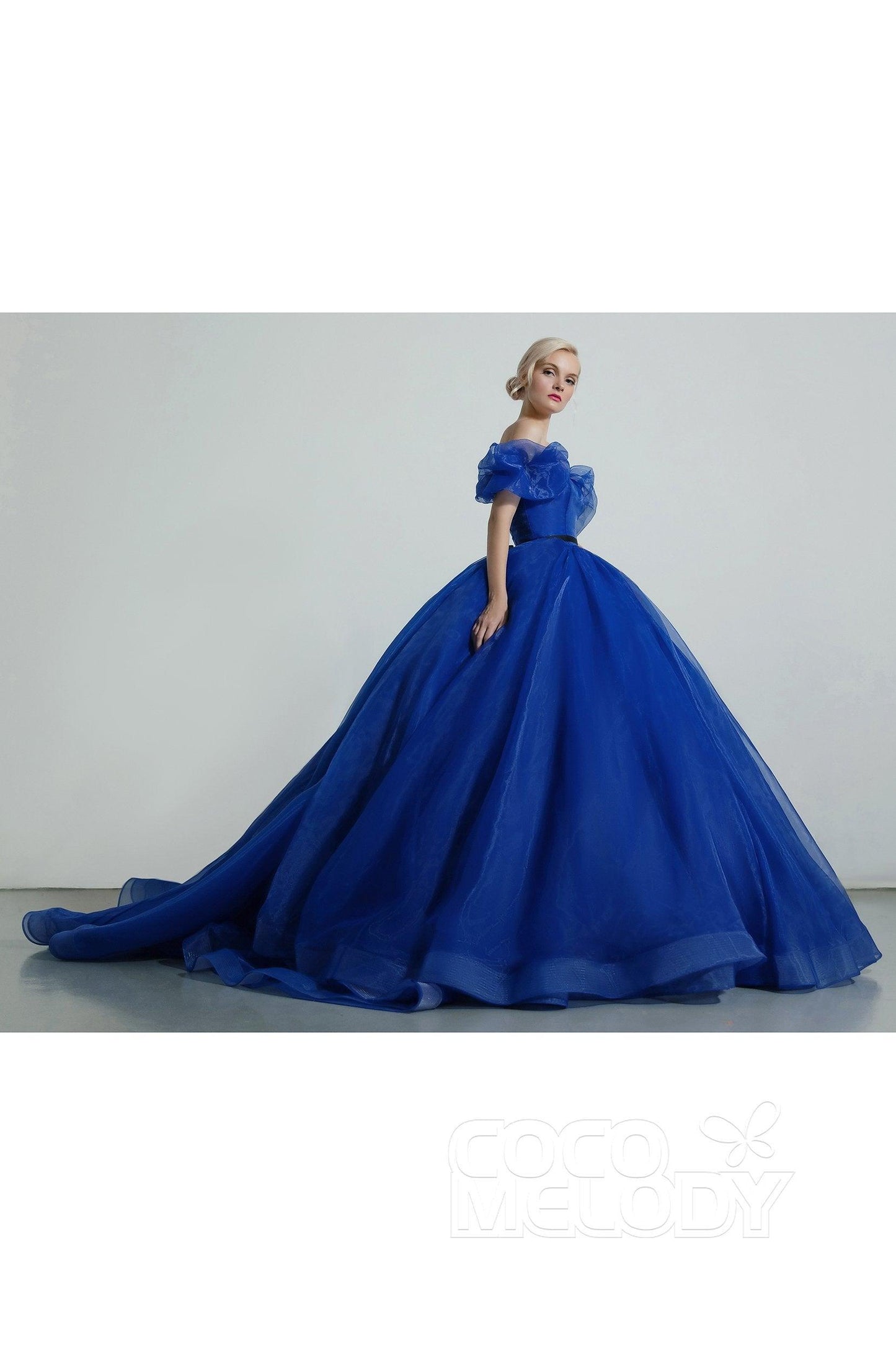Princess Court Train Organza and Satin Wedding Dress CW2098 - COCOMELODY