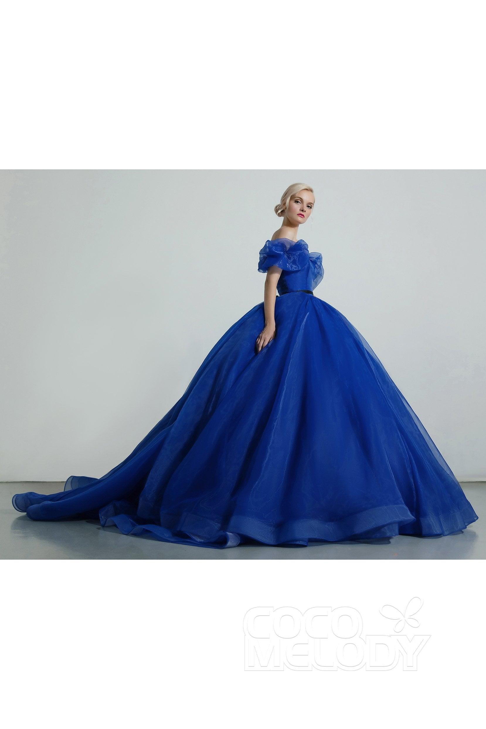 Princess Court Train Organza and Satin Wedding Dress CW2098 - COCOMELODY