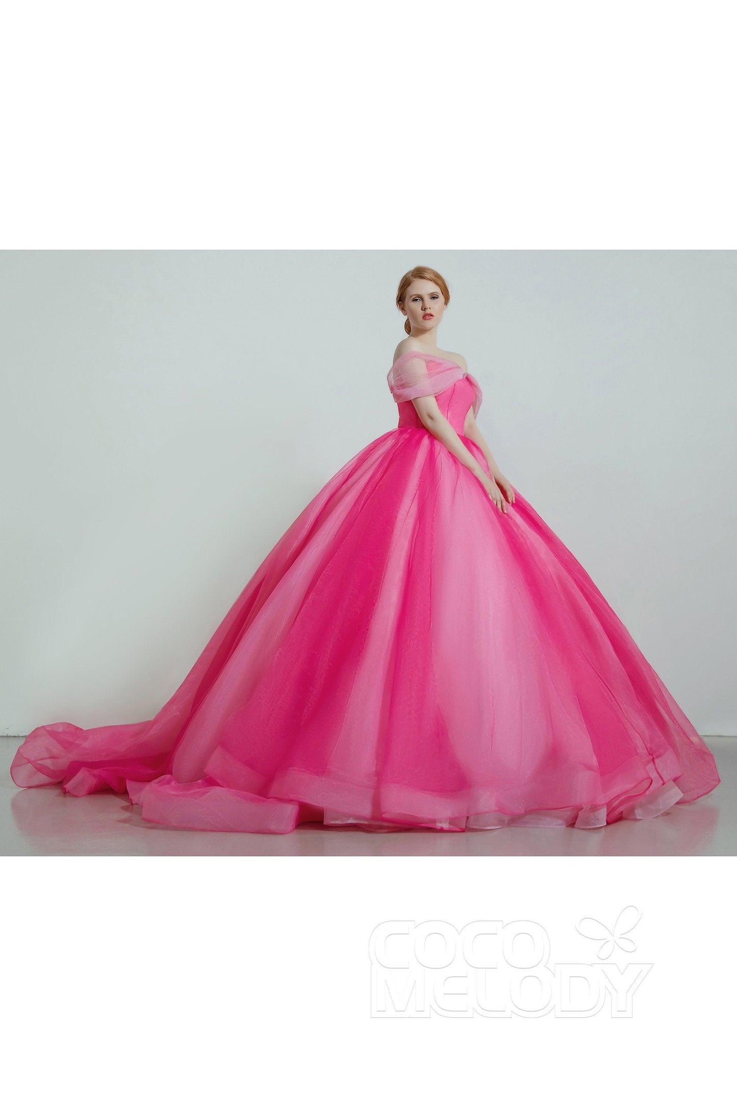 Princess Court Train Organza and Satin Wedding Dress CW2099 - COCOMELODY
