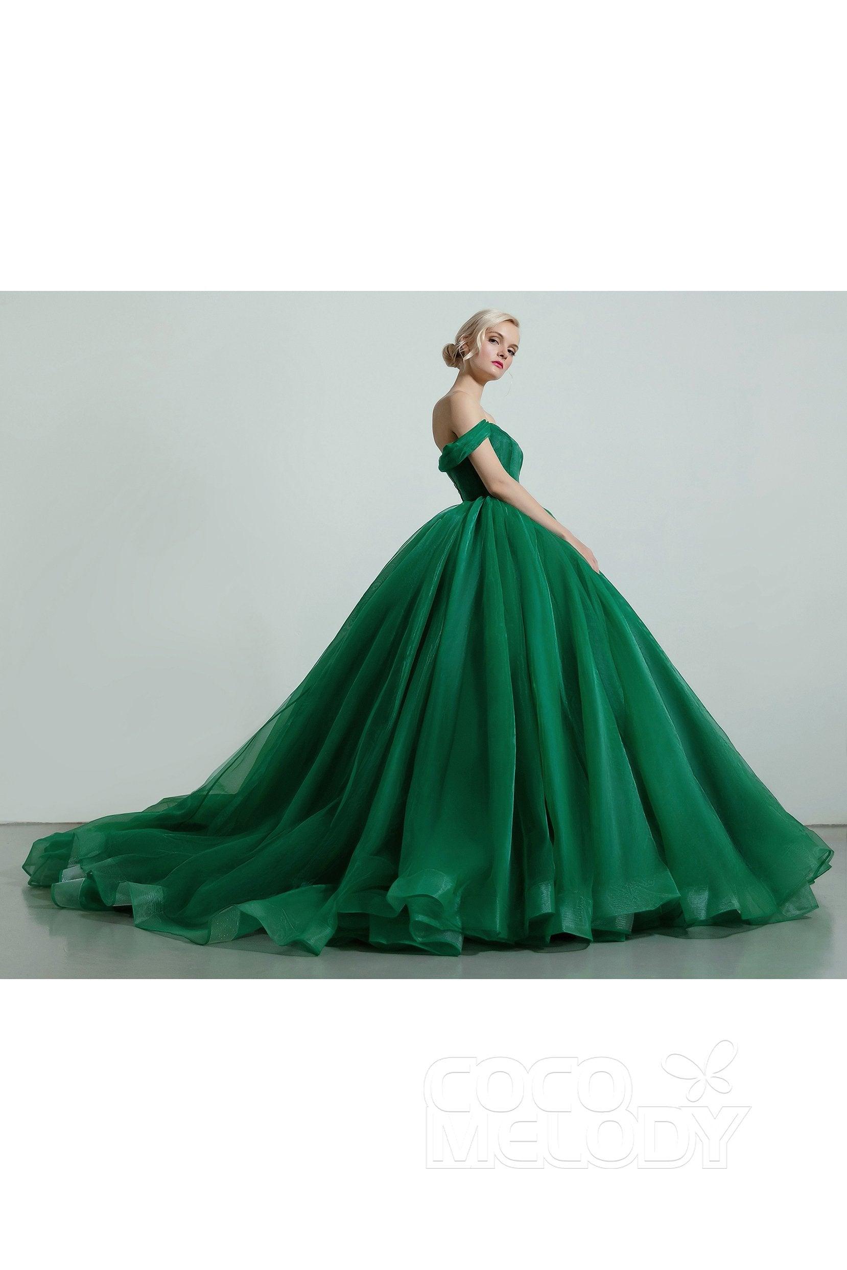 Princess Court Train Organza and Satin Wedding Dress CW2101 - COCOMELODY