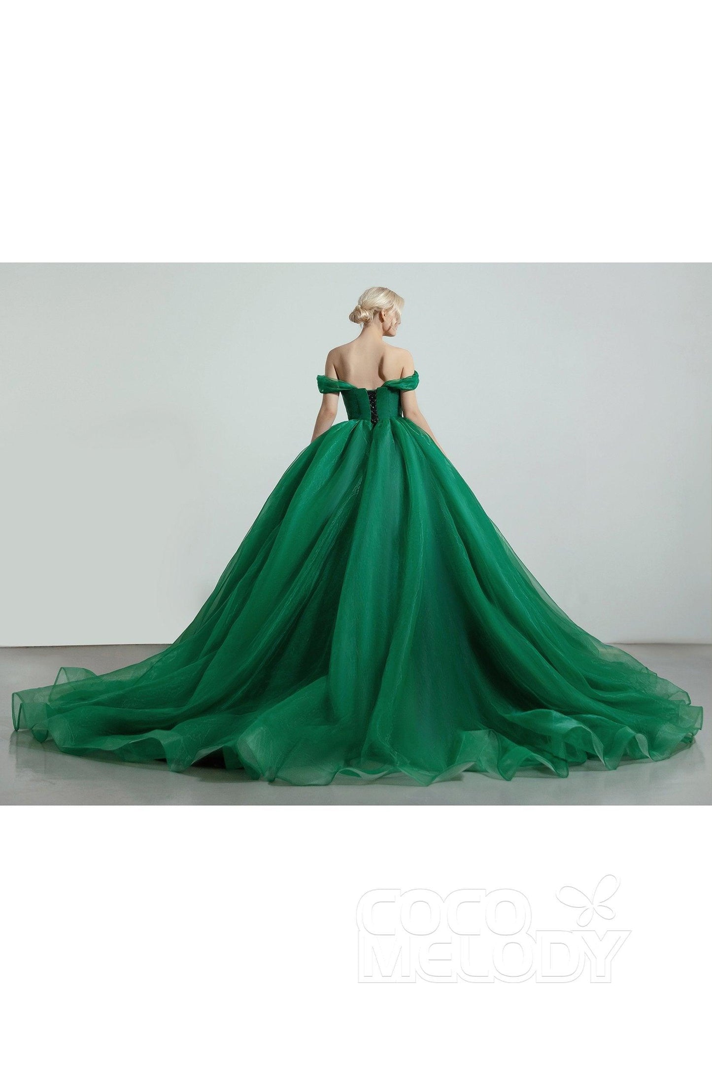 Princess Court Train Organza and Satin Wedding Dress CW2101 - COCOMELODY