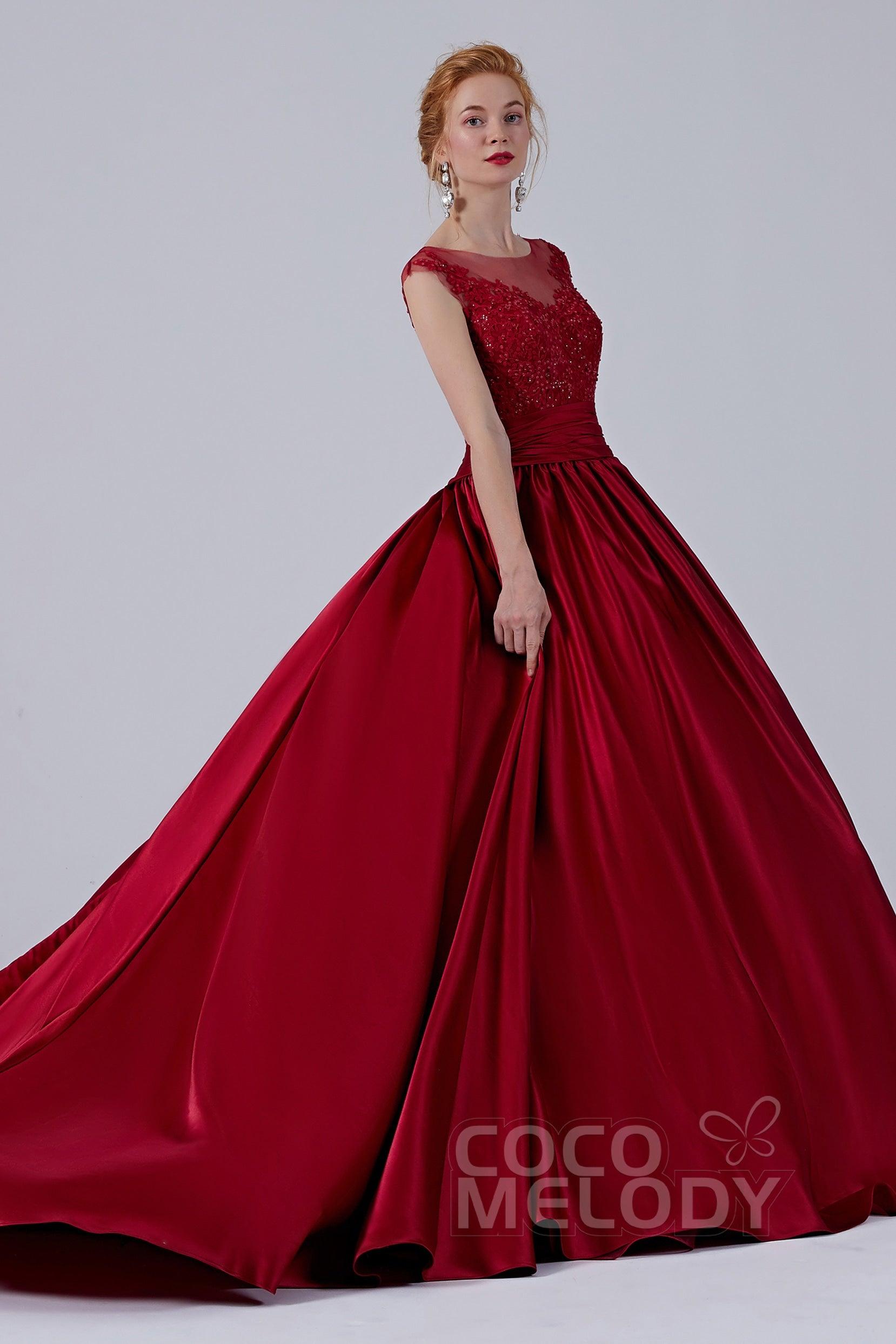 Ball Gown Court Train Satin Wedding Dress CW2106 - COCOMELODY