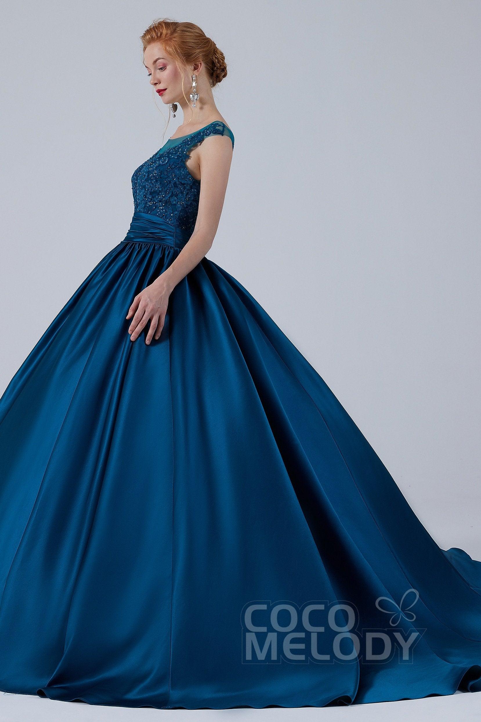 Ball Gown Court Train Satin Wedding Dress CW2106 - COCOMELODY