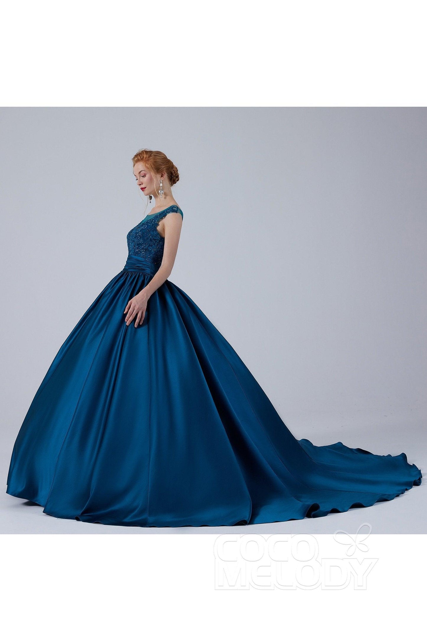 Ball Gown Court Train Satin Wedding Dress CW2106 - COCOMELODY