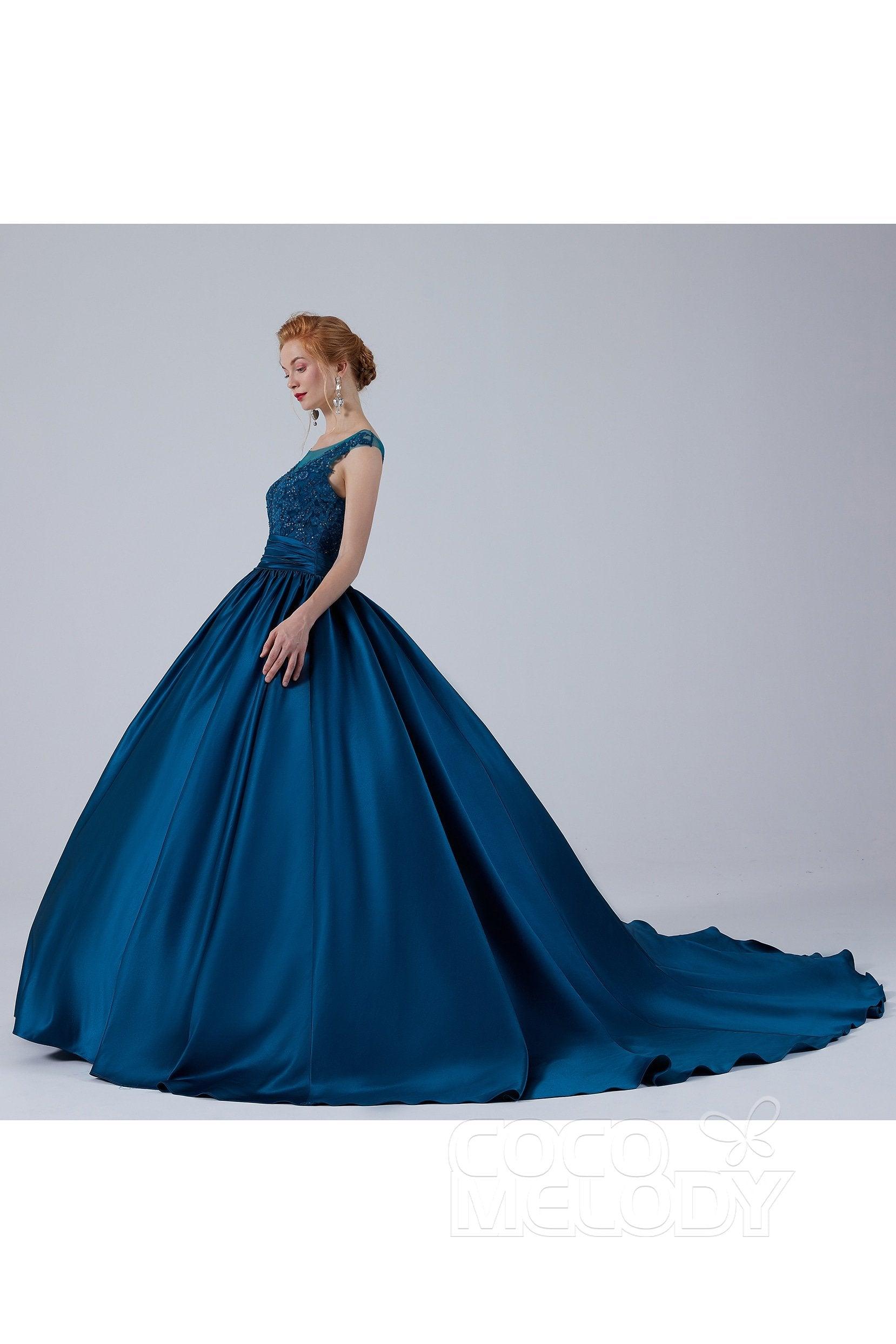 Ball Gown Court Train Satin Wedding Dress CW2106 - COCOMELODY