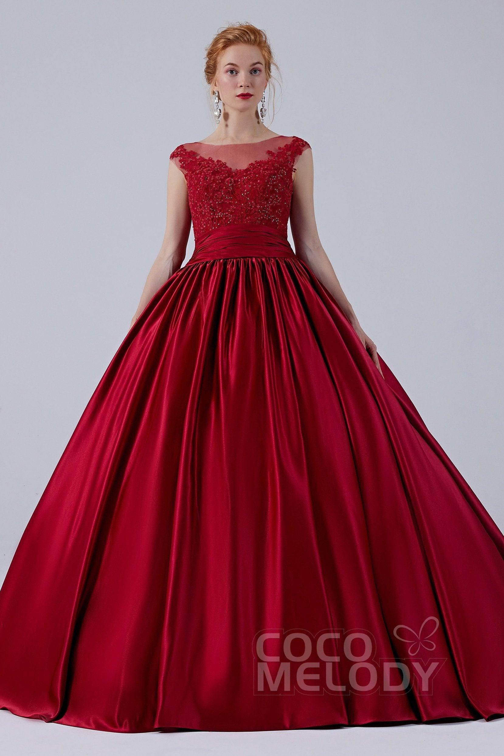 Ball Gown Court Train Satin Wedding Dress CW2106 - COCOMELODY