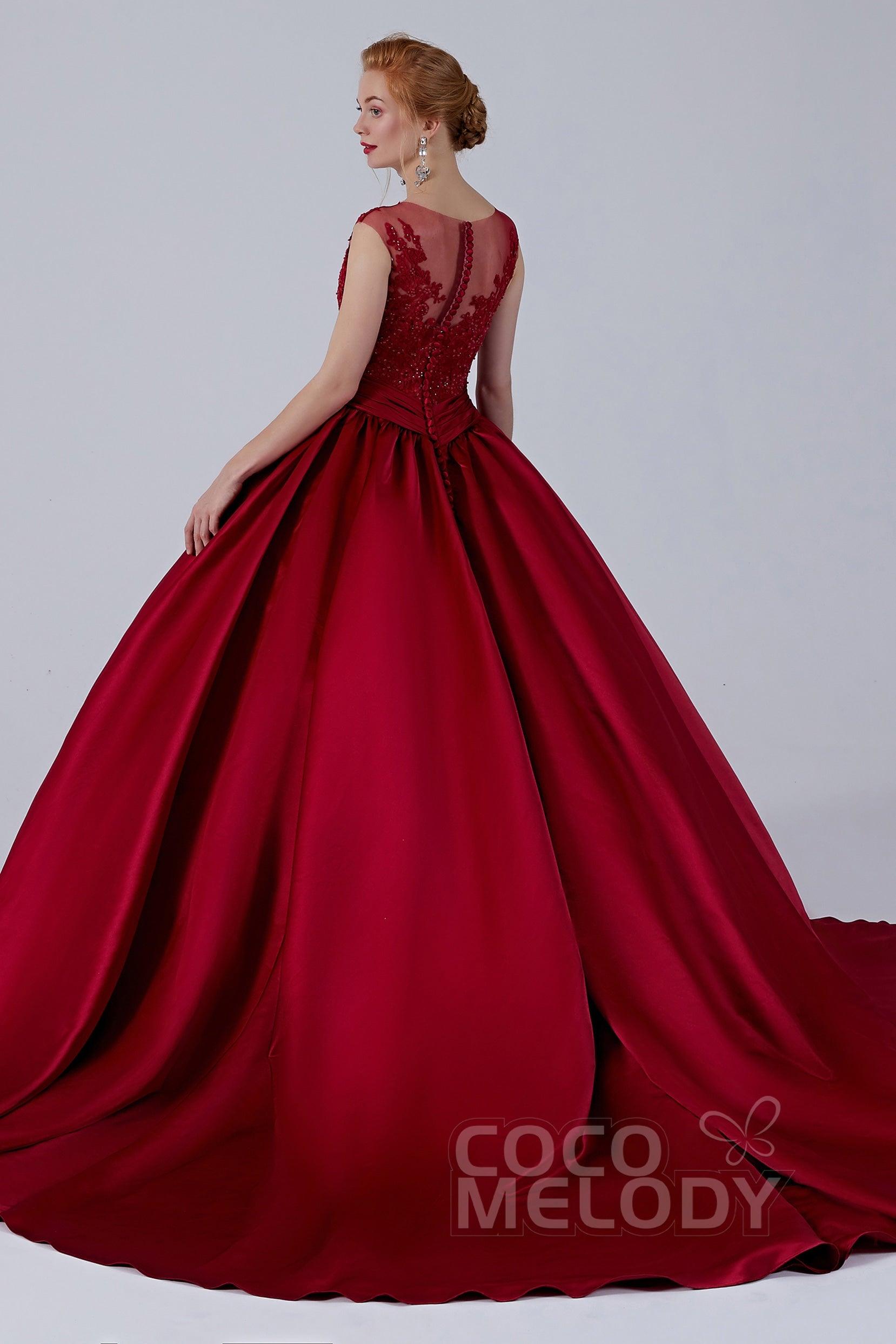 Ball Gown Court Train Satin Wedding Dress CW2106 - COCOMELODY