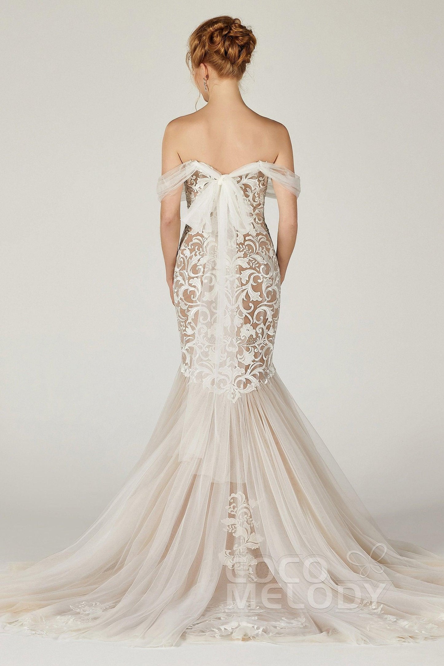 Trumpet Court Train Tulle Elastic Satin Wedding Dress CW2126 - COCOMELODY
