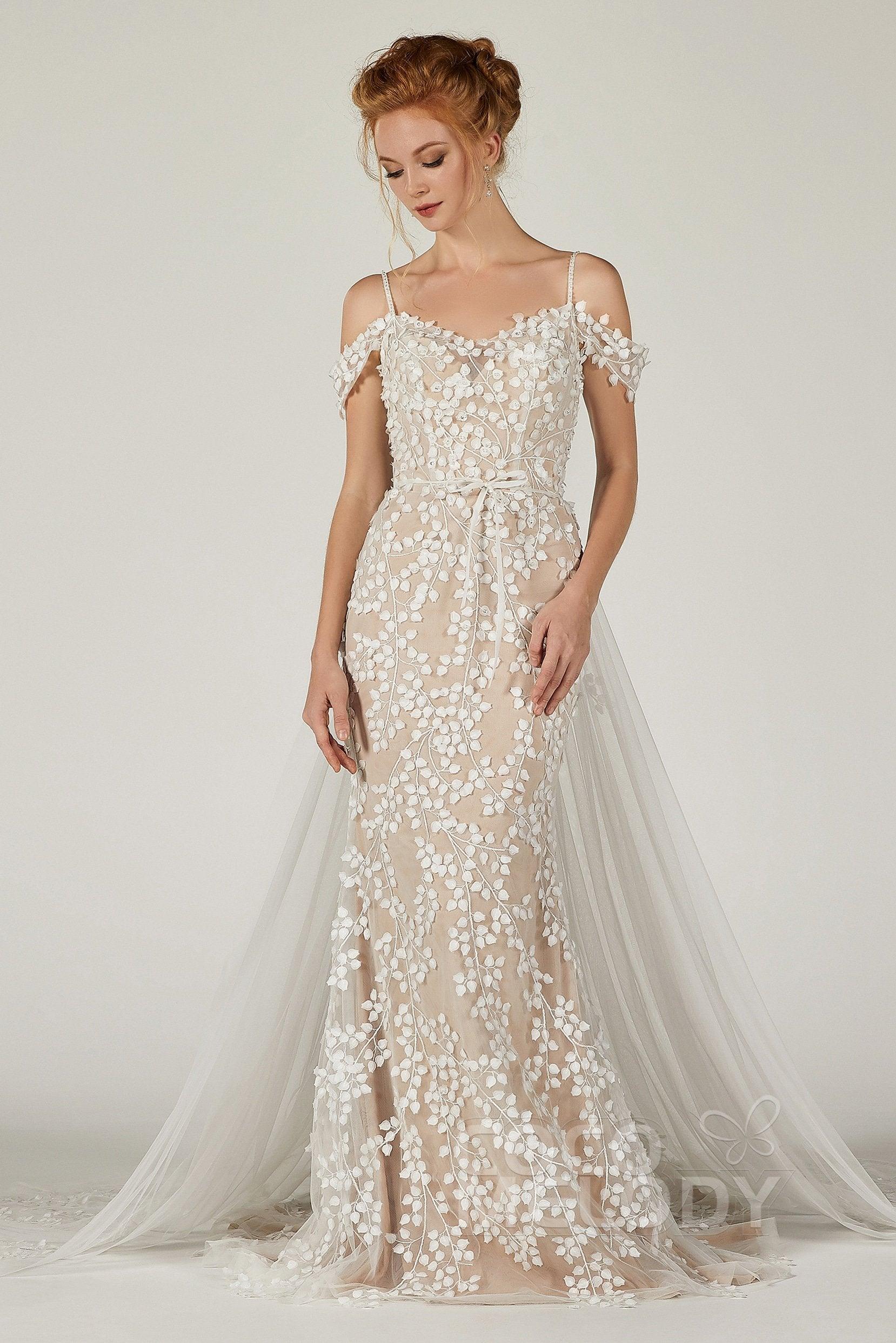 Sheath Court Train Tulle Knitted Fabric Wedding Dress CW2130 - COCOMELODY