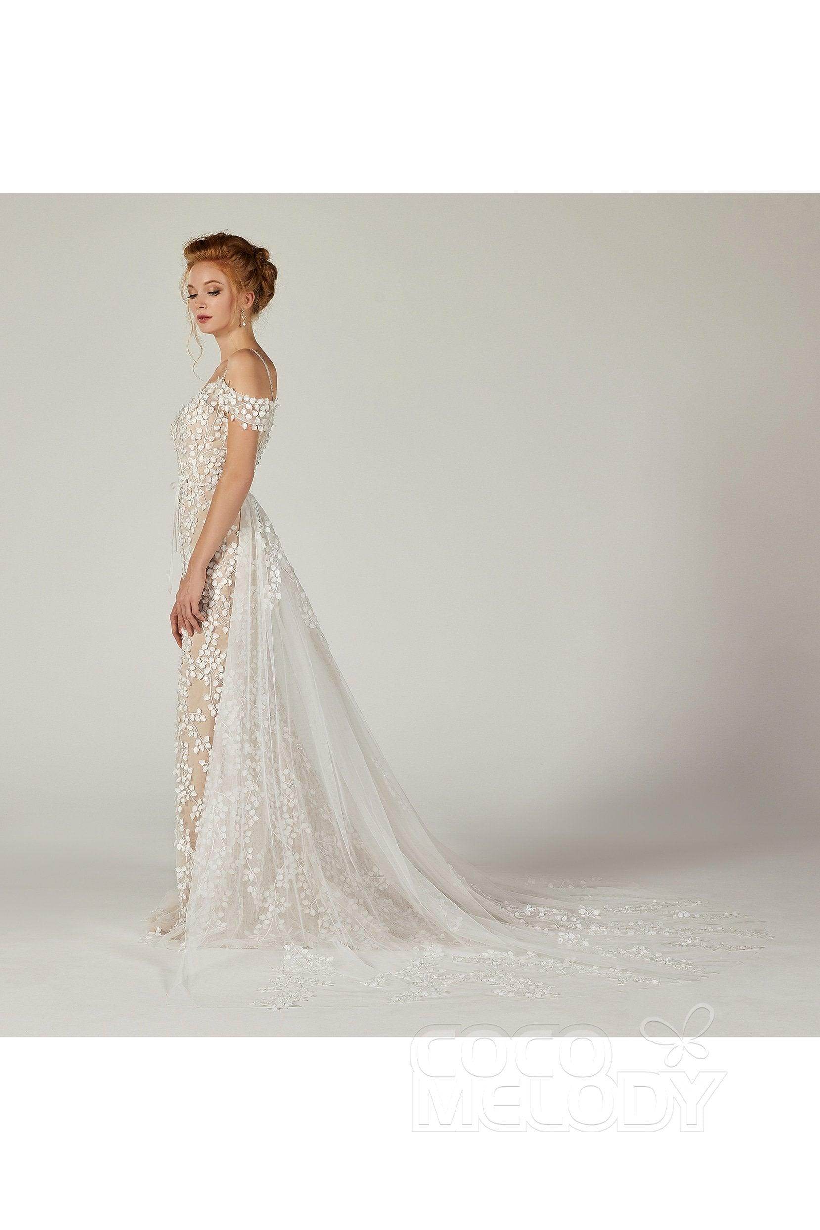 Sheath Spaghetti Court Tulle Knitted Fabric Wedding Dress COCOMELODY CW2130, 45 Days / As Picture:Ivory/Nude / US2-UK4-EUR32 Sheath Spaghetti Court Tulle Knitted Fabric Wedding Dress COCOMELODY CW2130, 45 Days / As Picture:Ivory/Nude / US2-UK4-EUR32