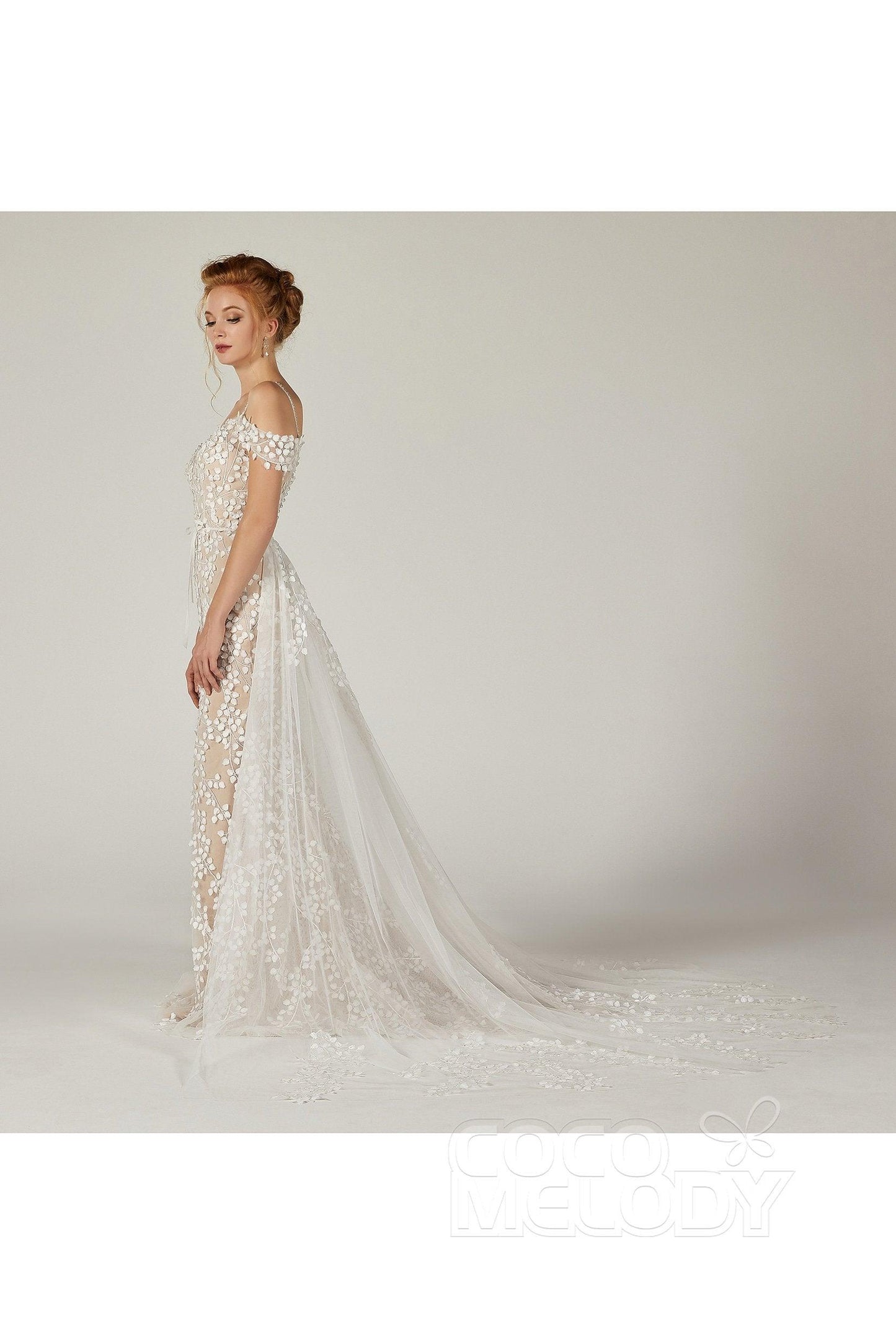 Sheath Court Train Tulle Knitted Fabric Wedding Dress CW2130 - COCOMELODY