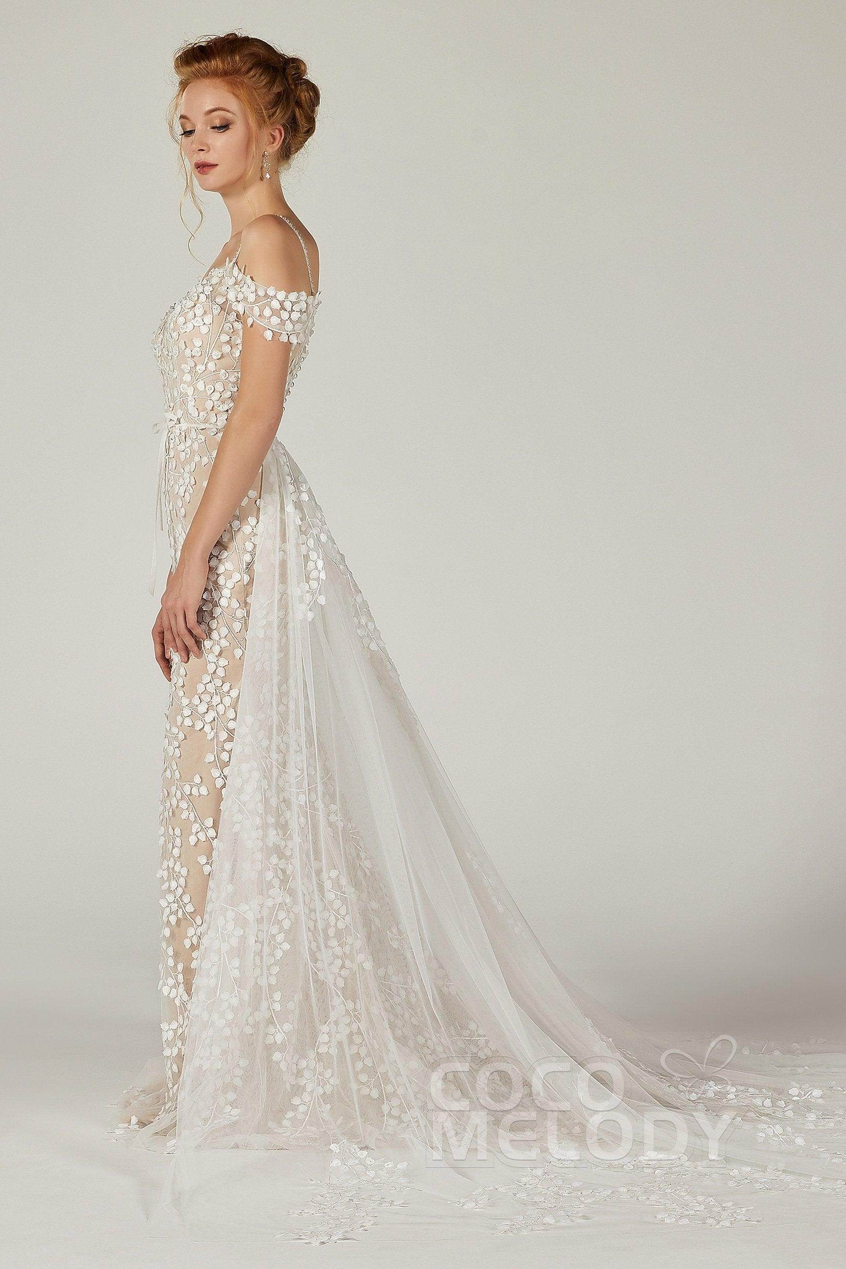Sheath Spaghetti Court Tulle Knitted Fabric Wedding Dress COCOMELODY CW2130, 45 Days / As Picture:Ivory/Nude / US2-UK4-EUR32 Sheath Spaghetti Court Tulle Knitted Fabric Wedding Dress COCOMELODY CW2130, 45 Days / As Picture:Ivory/Nude / US2-UK4-EUR32