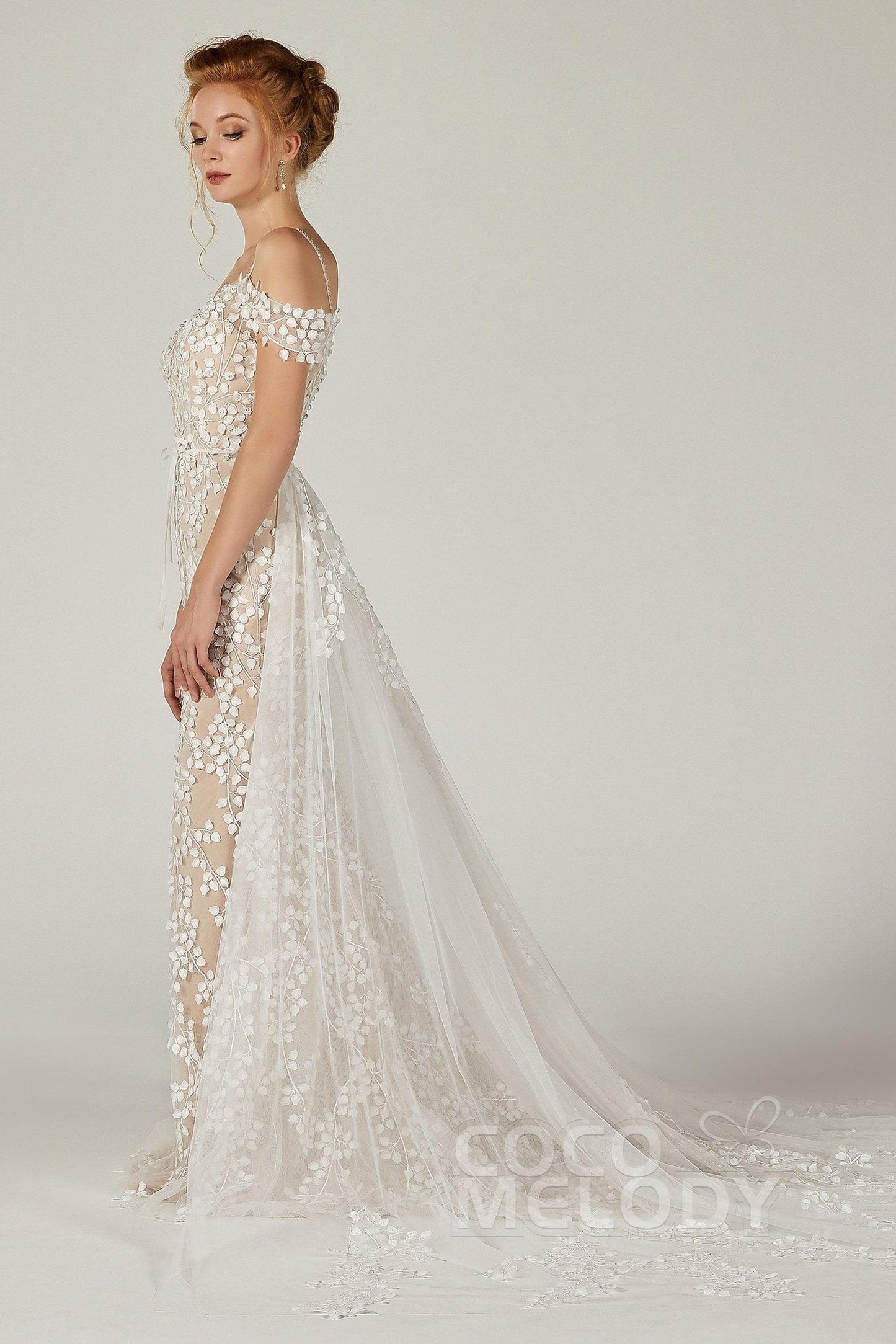 Sheath Court Train Tulle Knitted Fabric Wedding Dress CW2130 - COCOMELODY