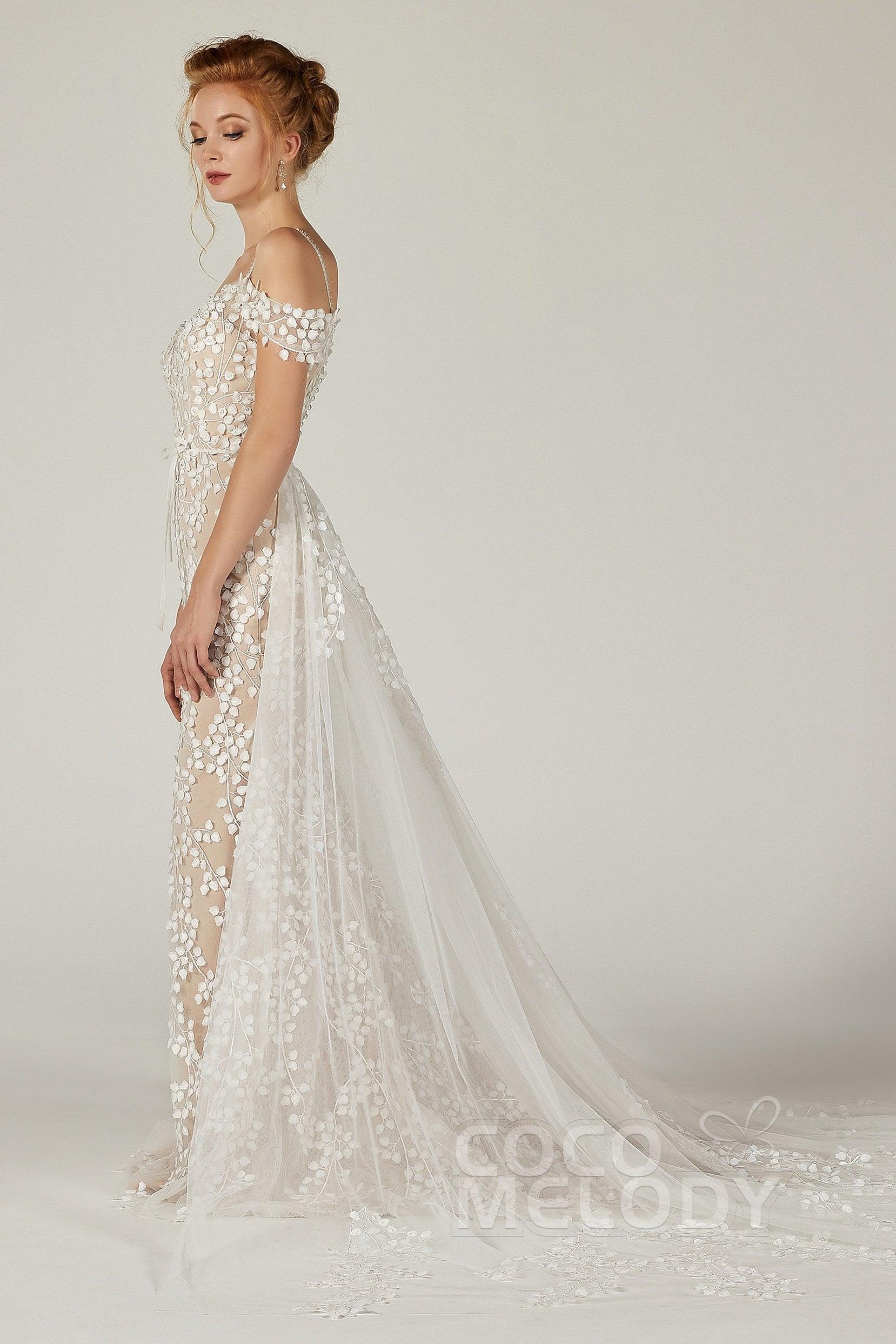 Sheath Court Train Tulle Knitted Fabric Wedding Dress CW2130 - COCOMELODY