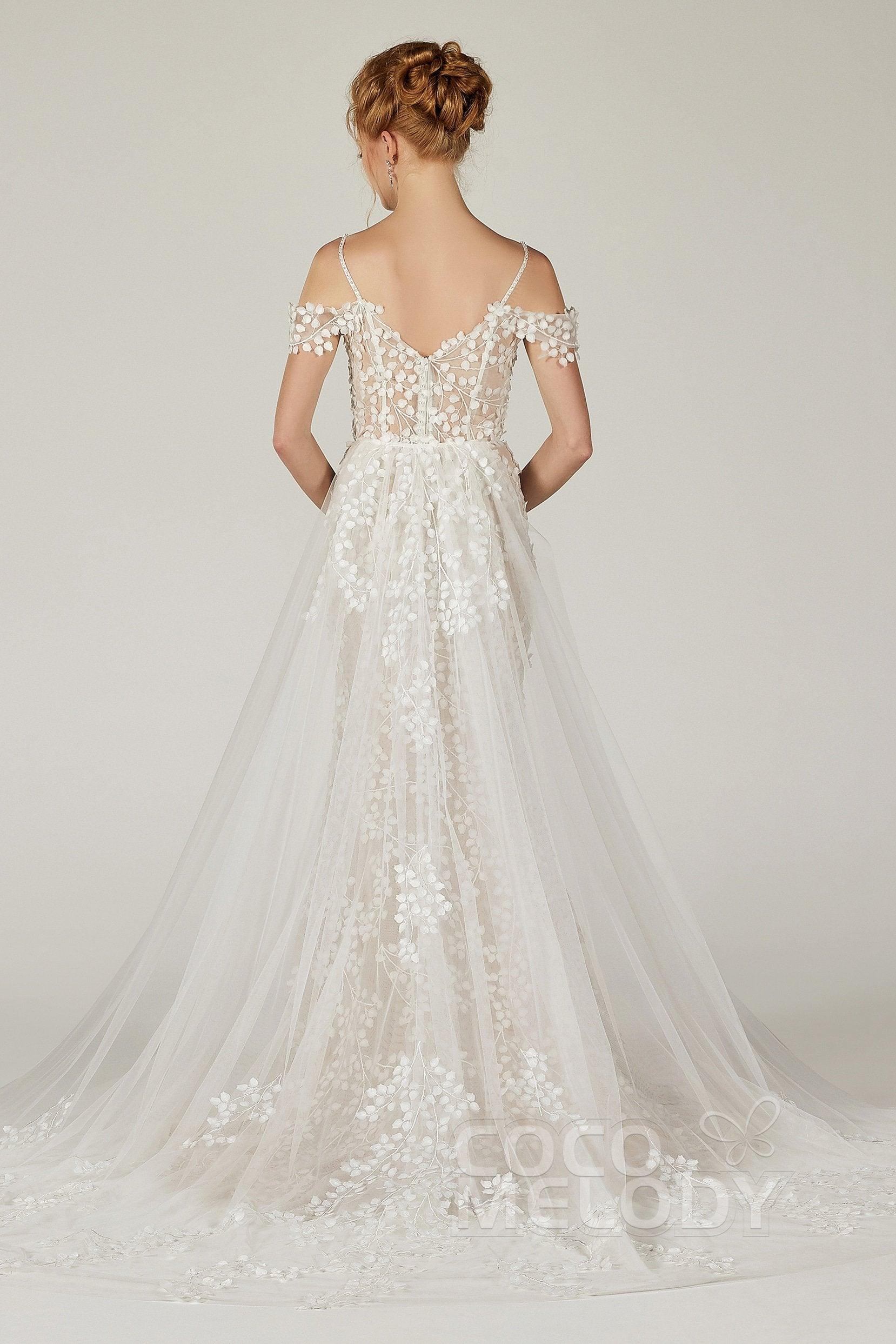 Sheath Court Train Tulle Knitted Fabric Wedding Dress CW2130 - COCOMELODY
